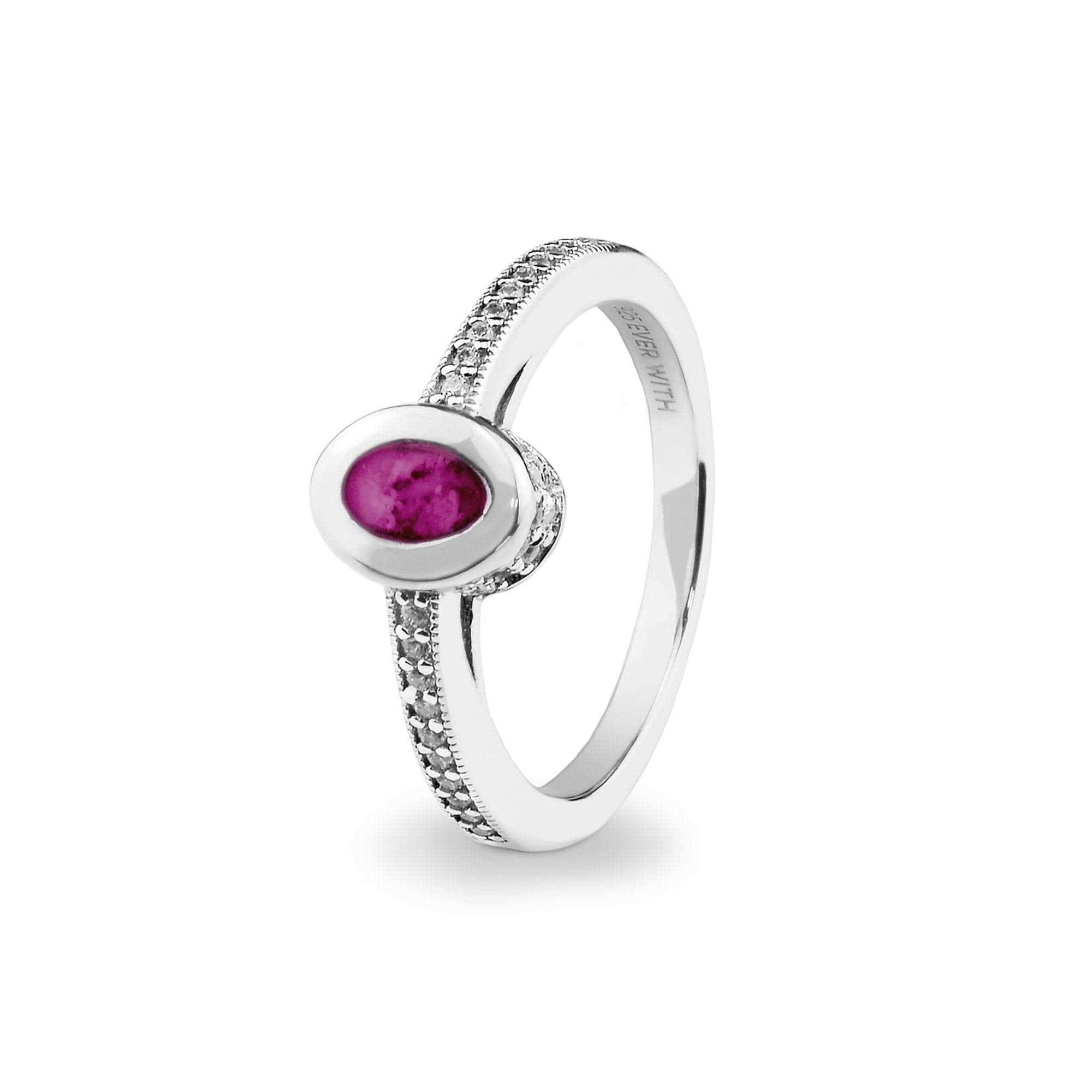 EverWith Ladies Oval Halo Memorial Ashes Ring with Fine Crystals Violet