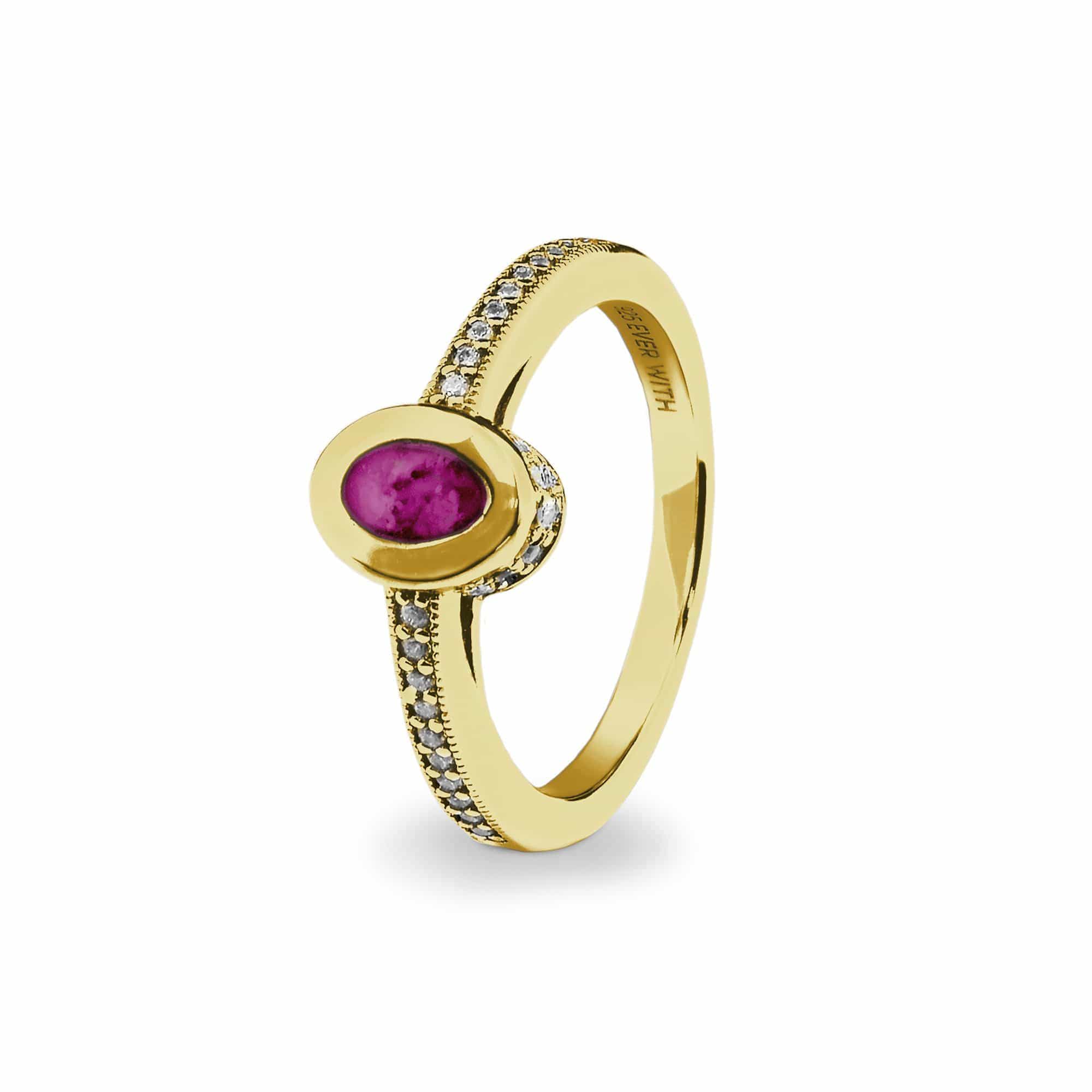 EverWith Ladies Oval Halo Memorial Ashes Ring with Fine Crystals 9k Yellow Gold Violet
