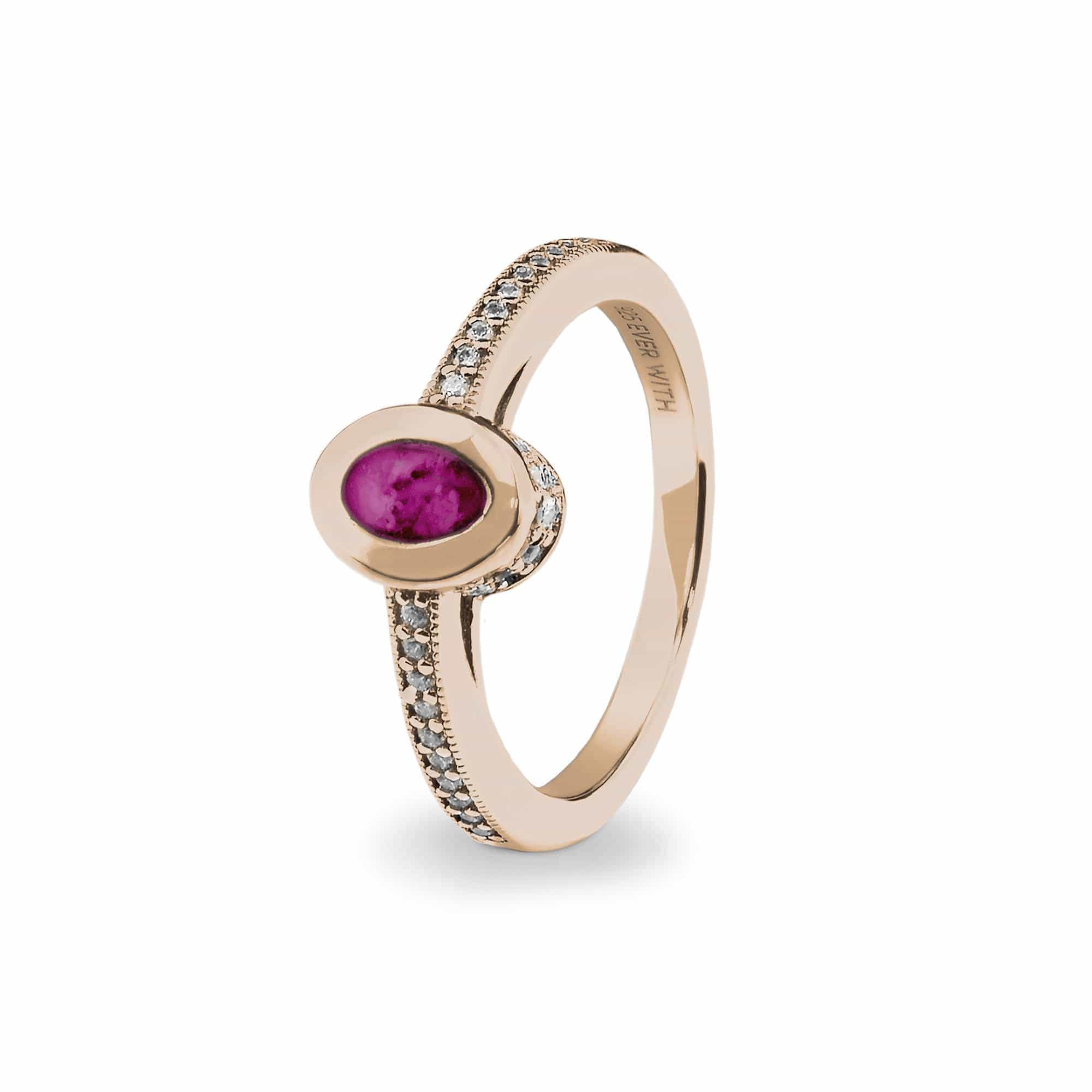 EverWith Ladies Oval Halo Memorial Ashes Ring with Fine Crystals 9k Rose Gold Violet