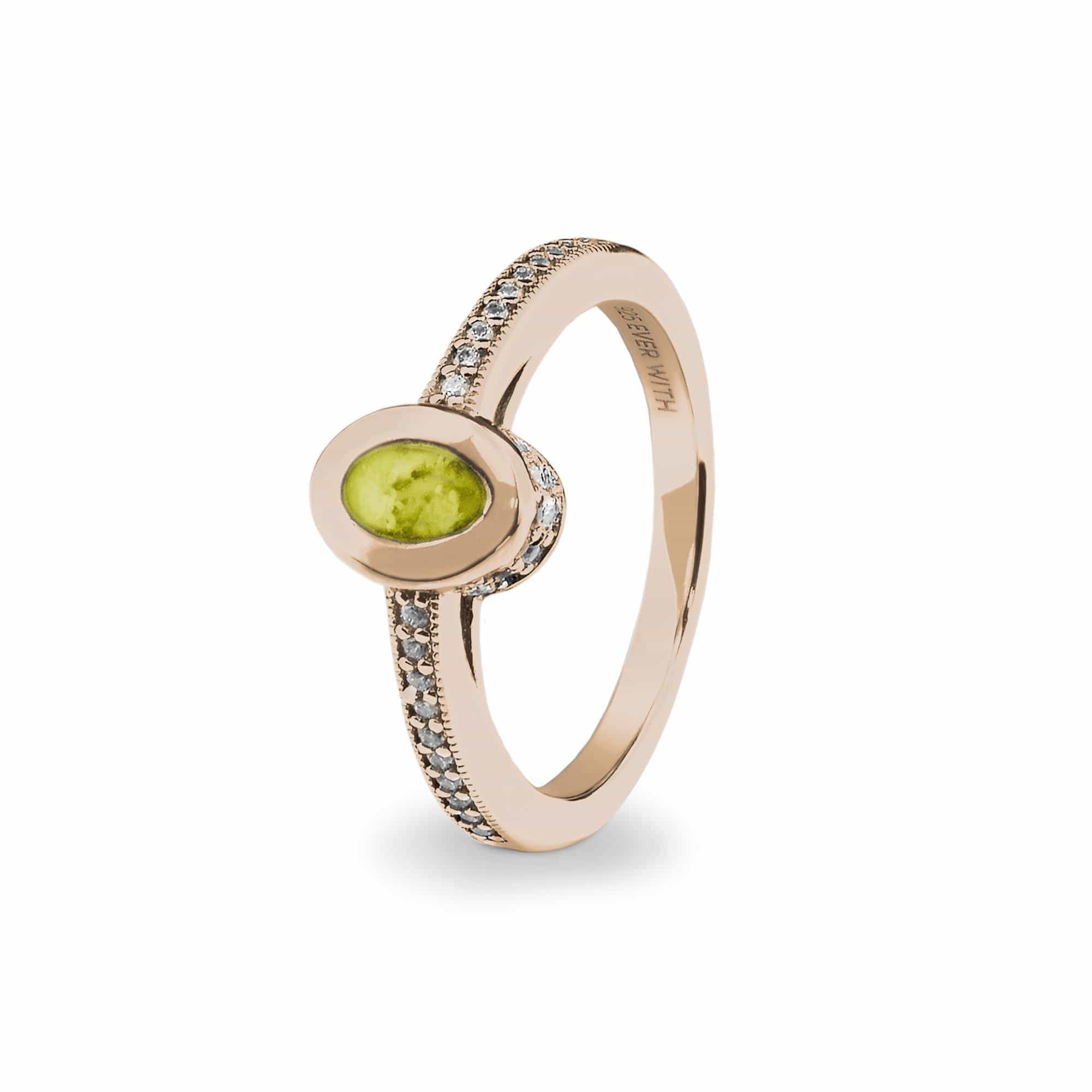 EverWith Ladies Oval Halo Memorial Ashes Ring with Fine Crystals 9k Rose Gold Yellow