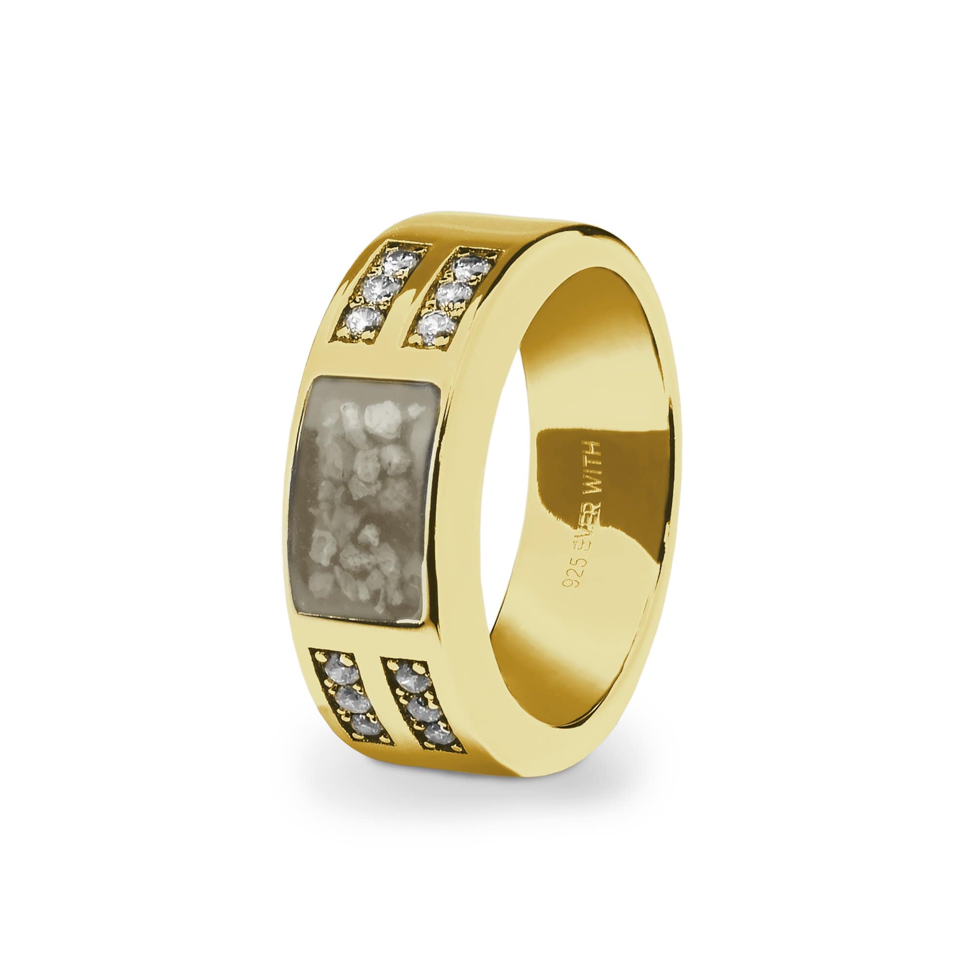 EverWith Gents Oblong Memorial Ashes Ring with Fine Crystals 9k Yellow Gold Transparent