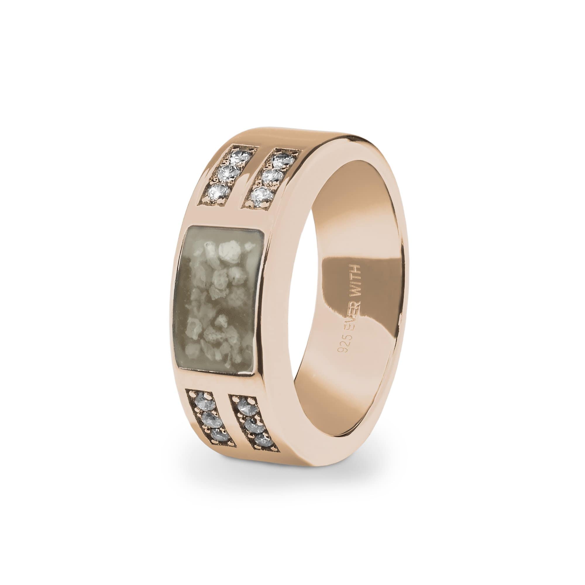 EverWith Gents Oblong Memorial Ashes Ring with Fine Crystals 9k Rose Gold Transparent