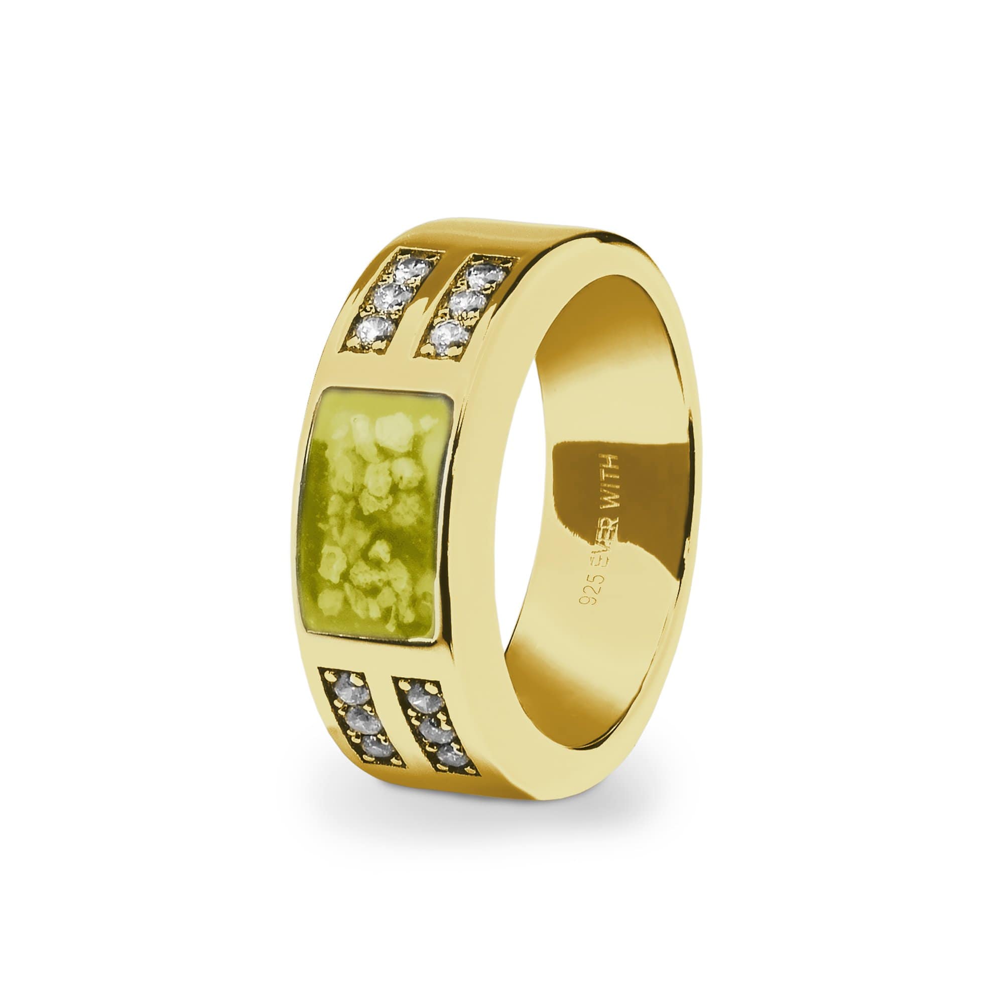 EverWith Gents Oblong Memorial Ashes Ring with Fine Crystals 9k Yellow Gold Yellow