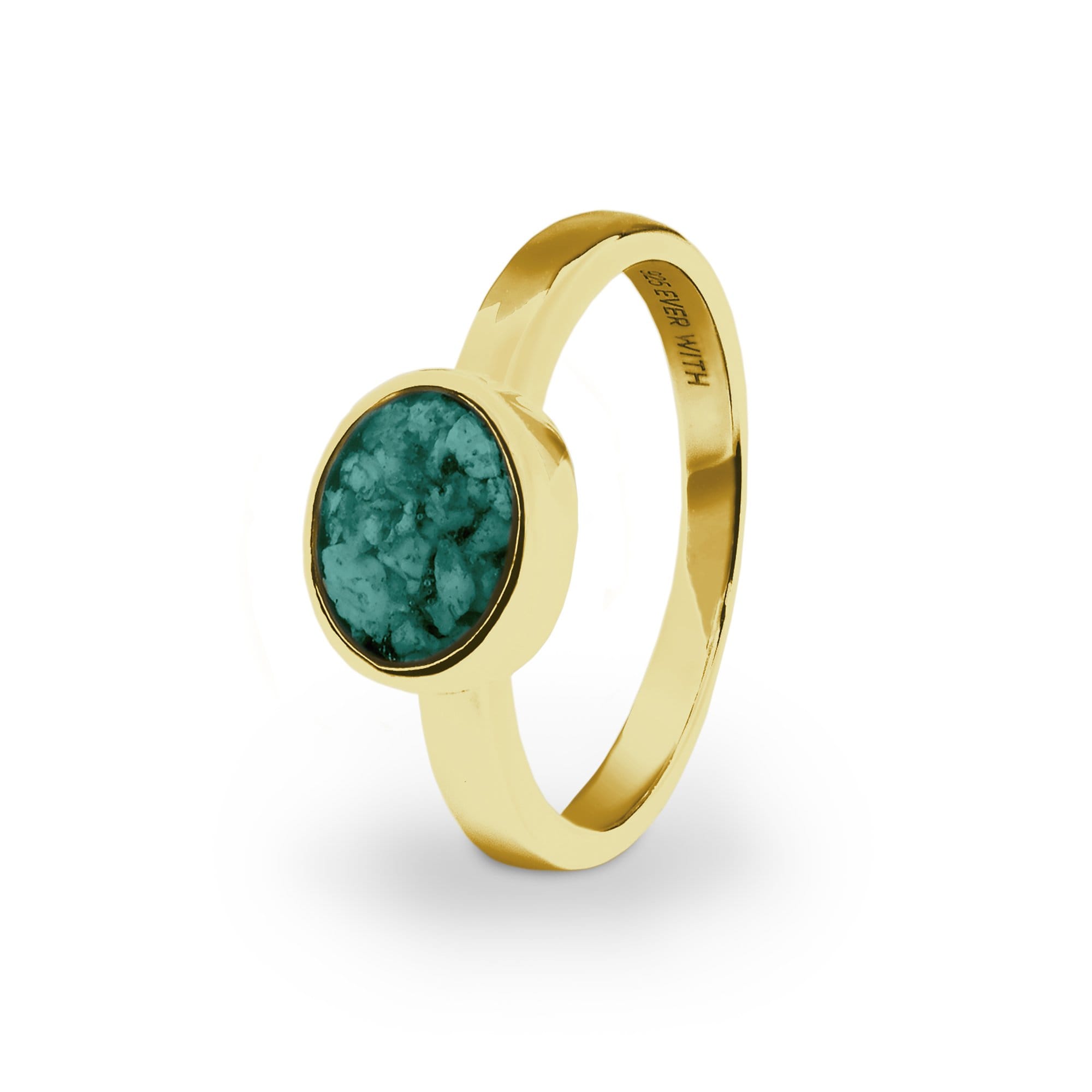 EverWith Ladies Oval Memorial Ashes Ring 9k Yellow Gold Aqua