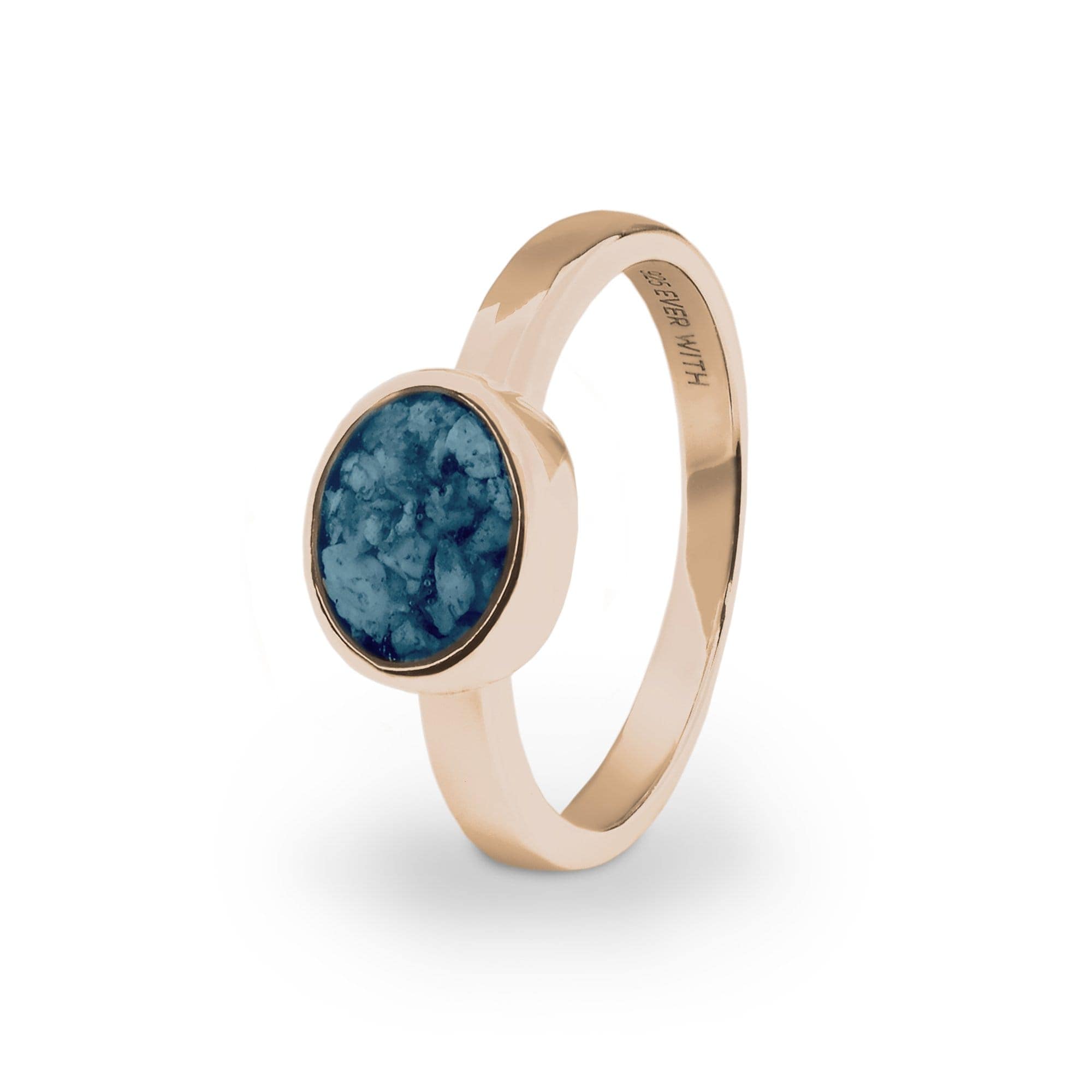 EverWith Ladies Oval Memorial Ashes Ring 9k Rose Gold Blue