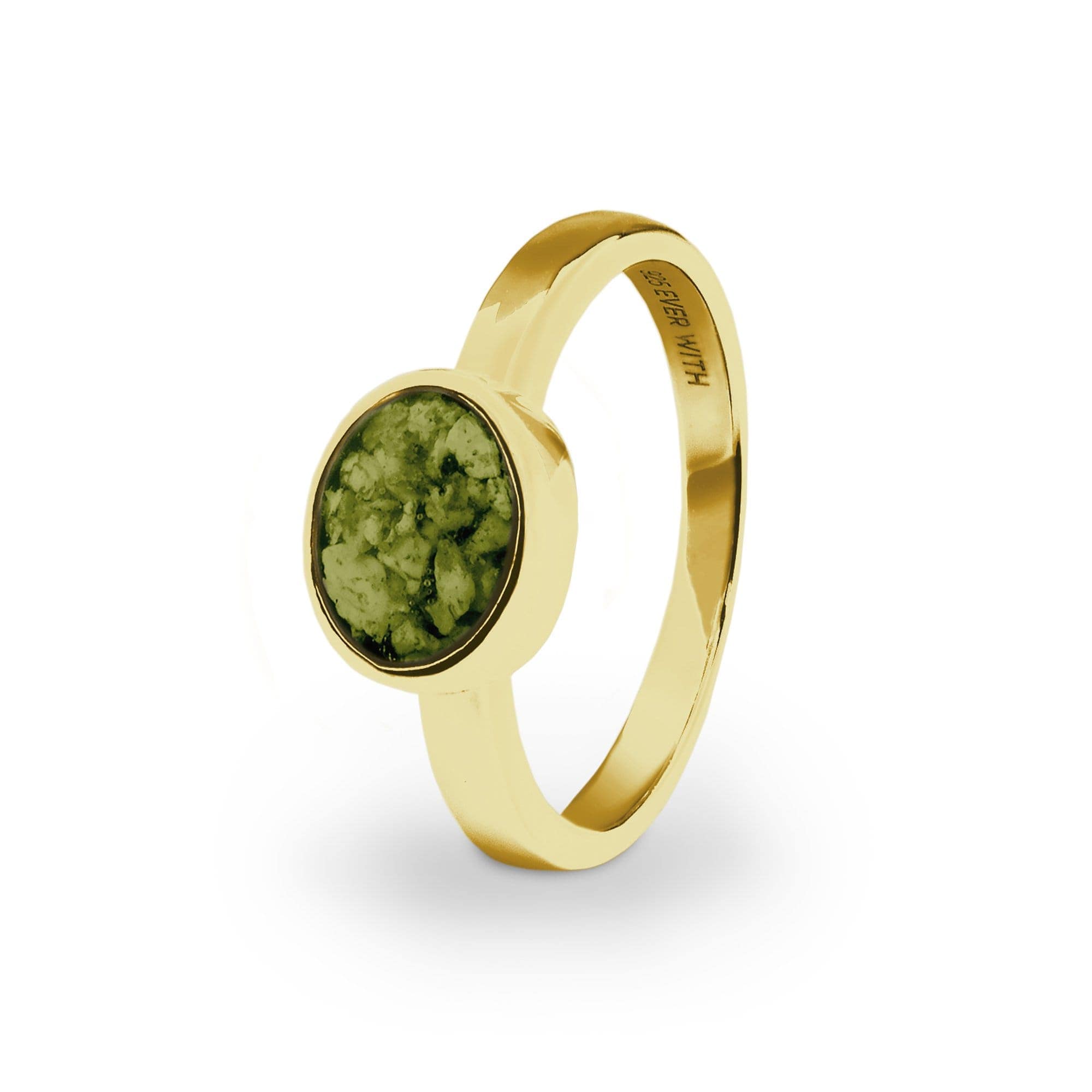 EverWith Ladies Oval Memorial Ashes Ring 9k Yellow Gold Green
