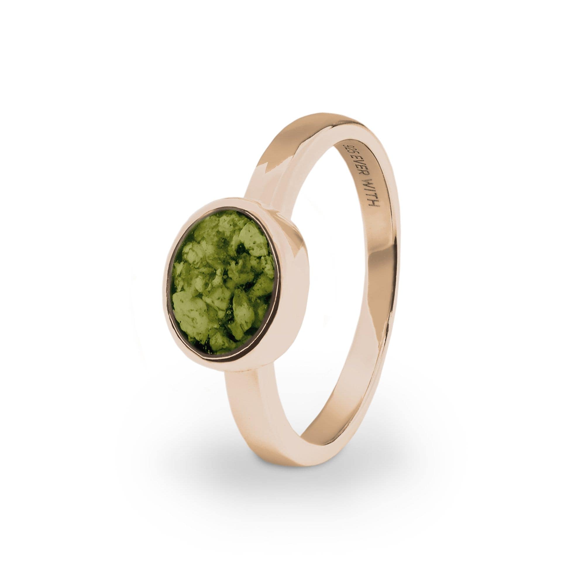 EverWith Ladies Oval Memorial Ashes Ring 9k Rose Gold Green