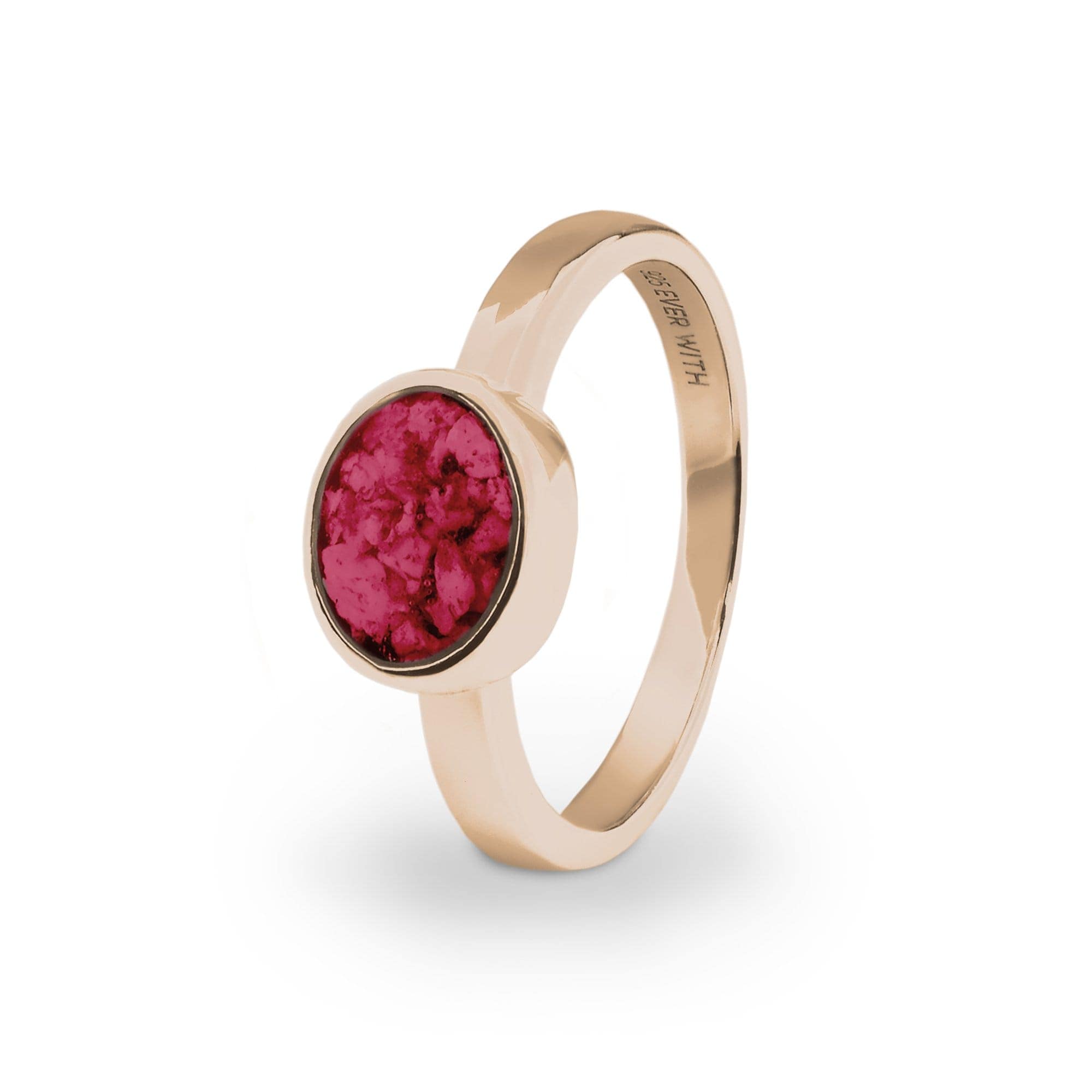 EverWith Ladies Oval Memorial Ashes Ring 9k Rose Gold Red