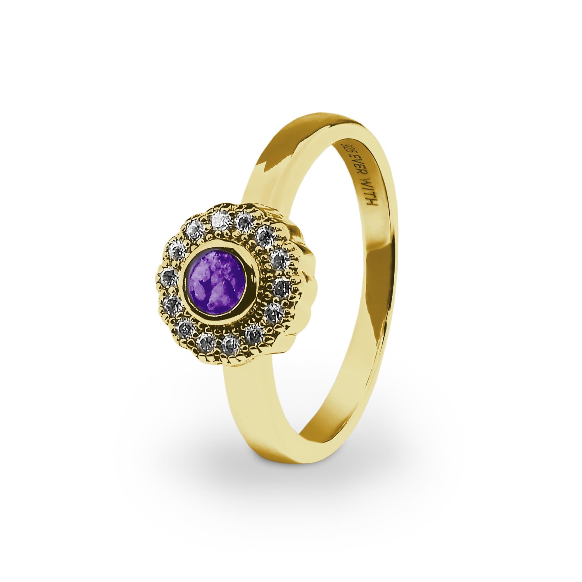 EverWith Ladies Petals Memorial Ashes Ring with Fine Crystals 9k Yellow Gold Purple