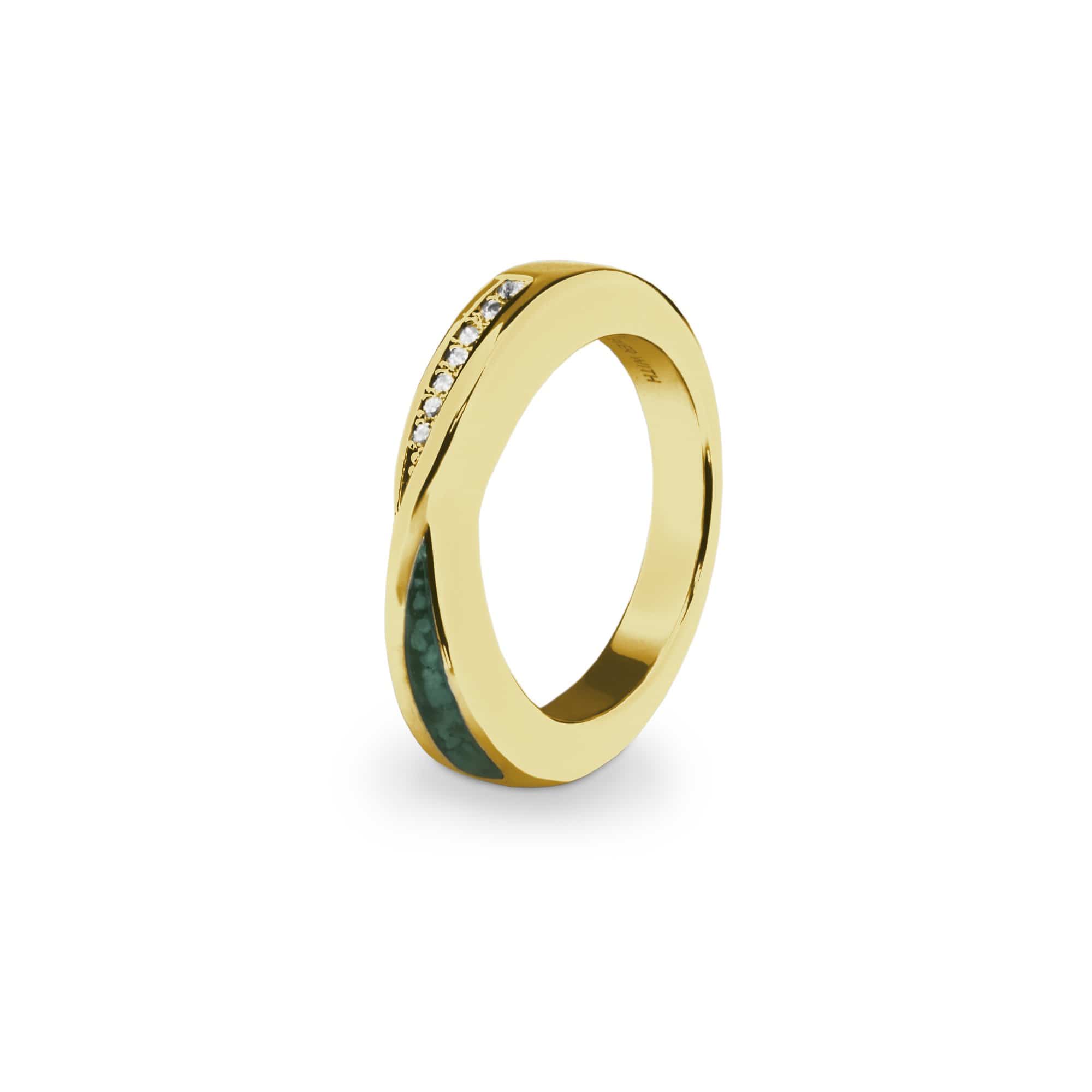 EverWith Ladies Harmony Memorial Ashes Ring with Fine Crystals 9k Yellow Gold Aqua