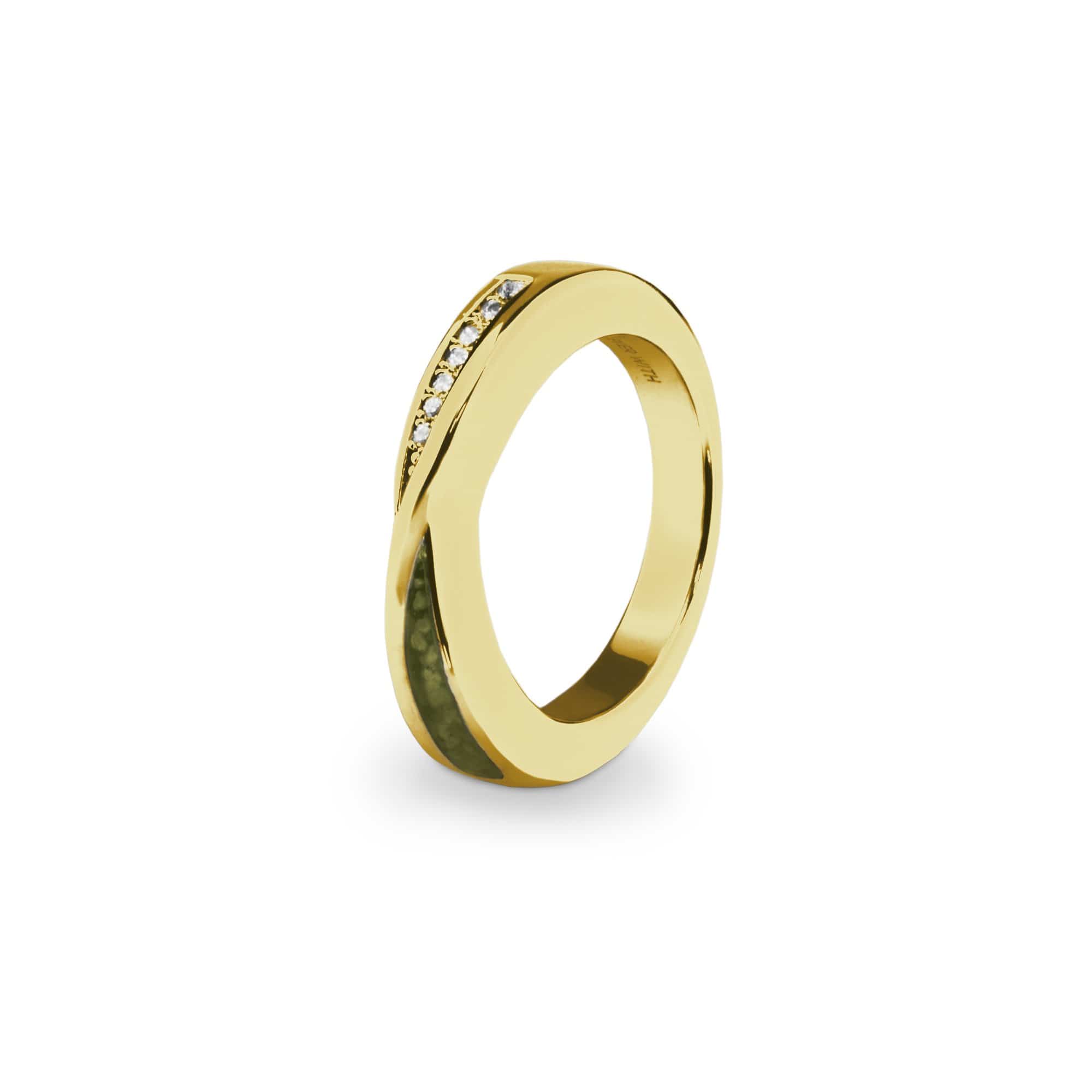 EverWith Ladies Harmony Memorial Ashes Ring with Fine Crystals 9k Yellow Gold Green