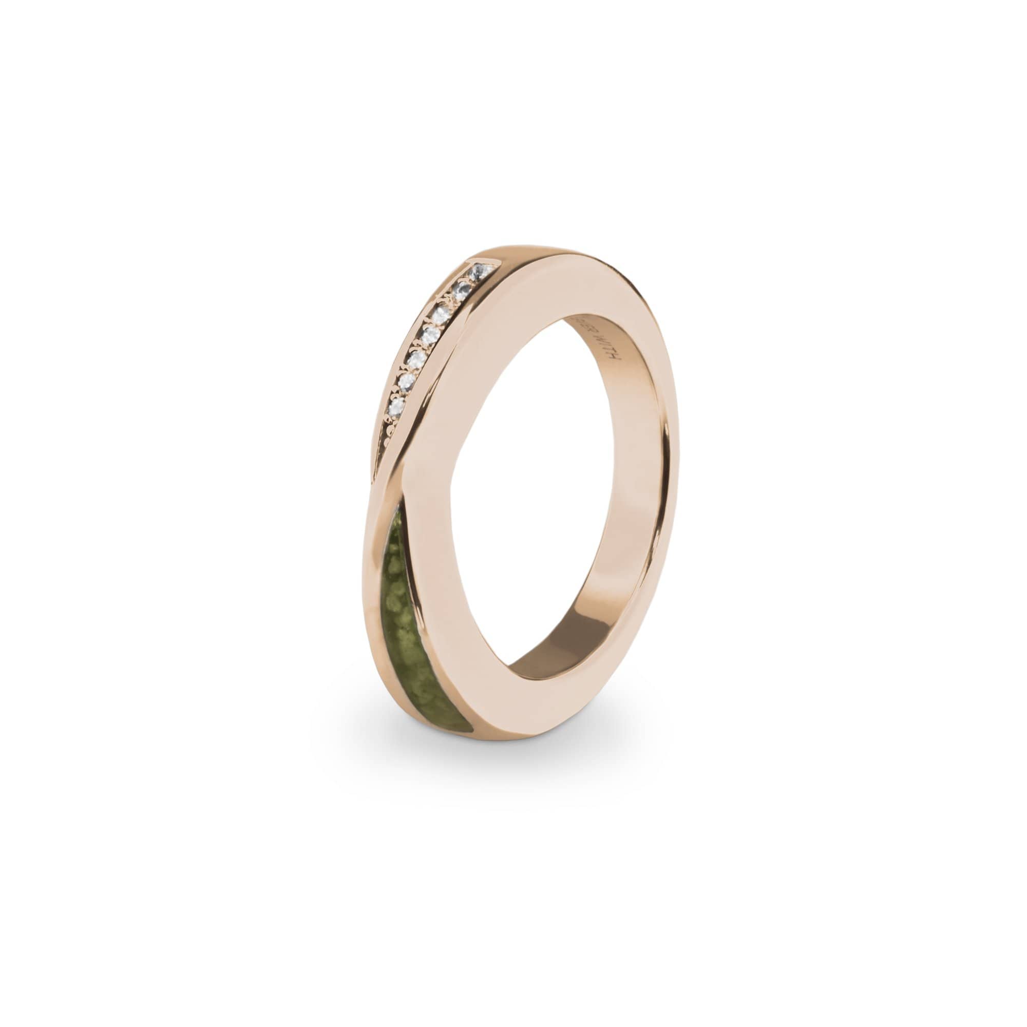EverWith Ladies Harmony Memorial Ashes Ring with Fine Crystals 9k Rose Gold Green