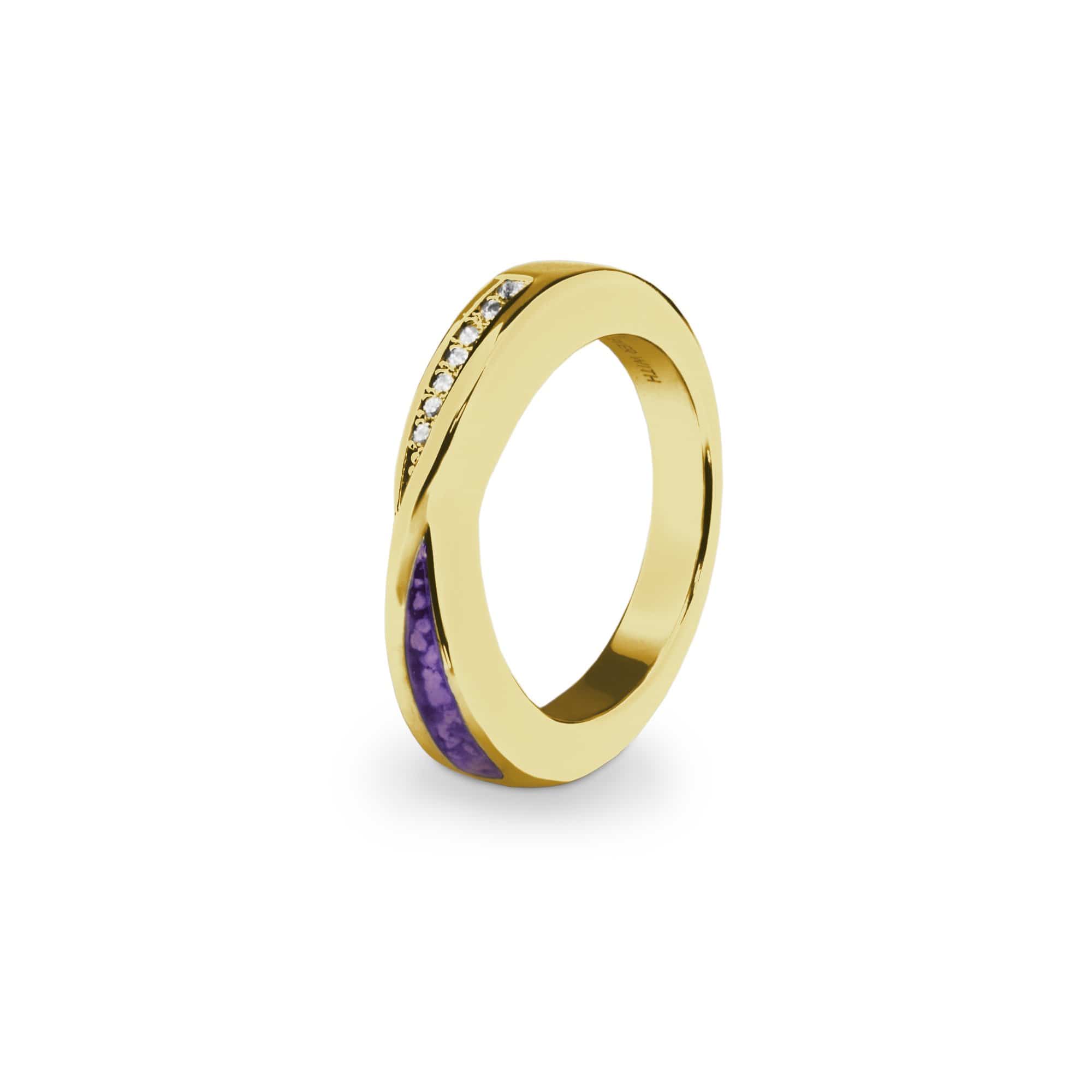 EverWith Ladies Harmony Memorial Ashes Ring with Fine Crystals 9k Yellow Gold Purple