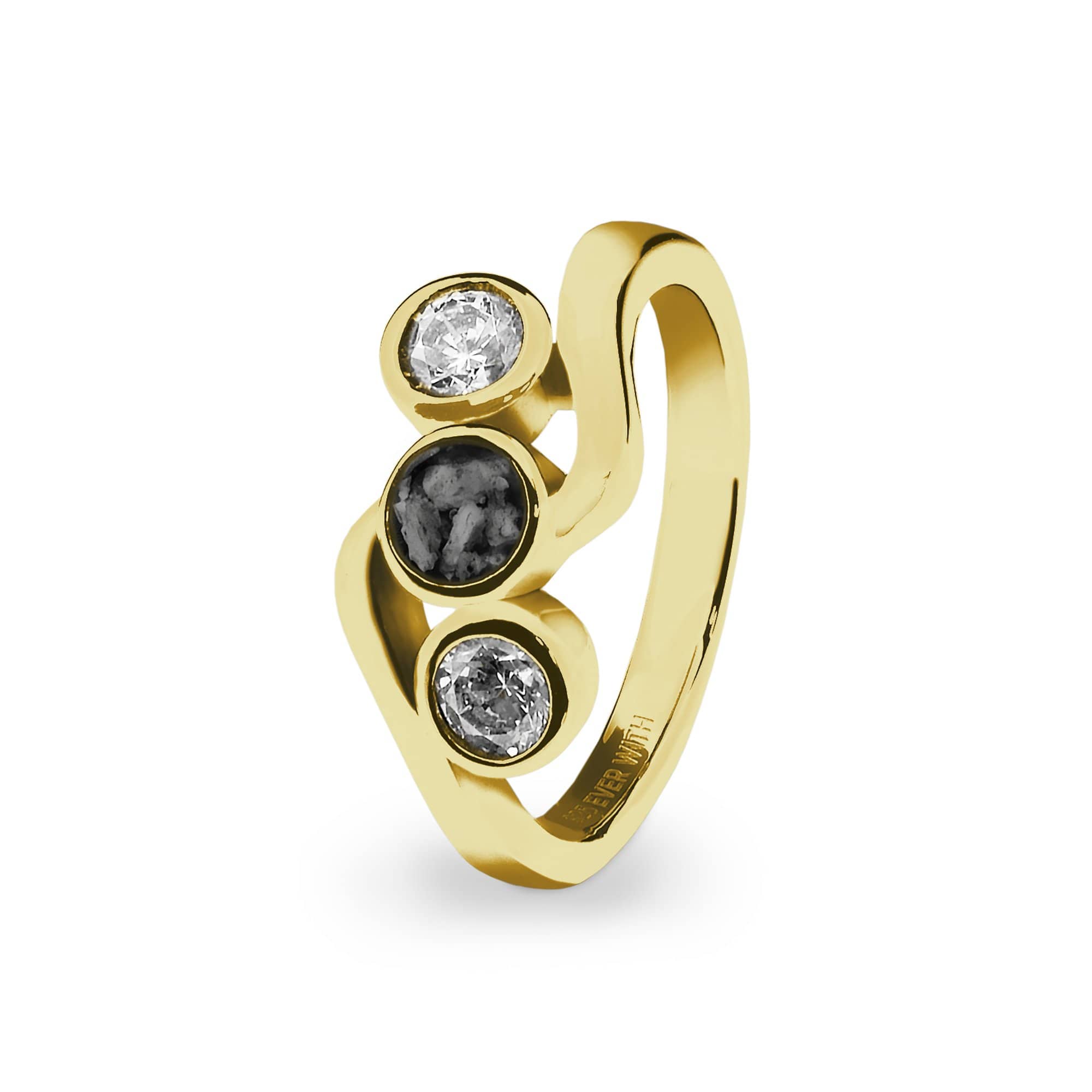 EverWith Ladies Three Of Us Memorial Ashes Ring with Fine Crystals 9k Yellow Gold Black