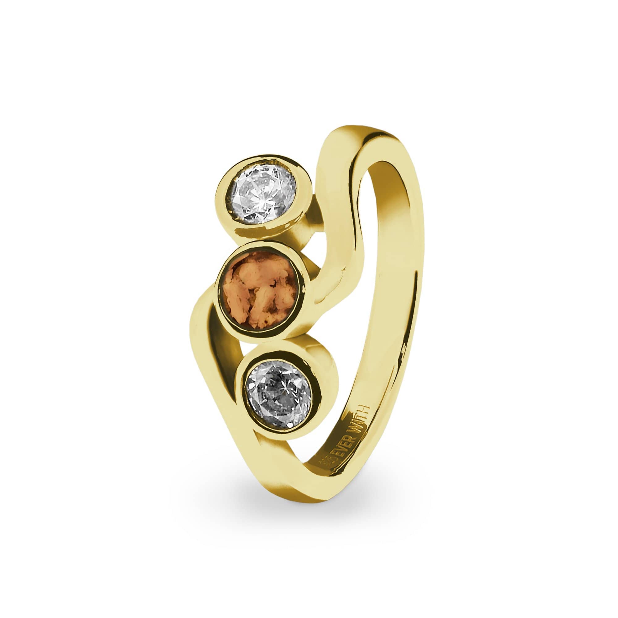EverWith Ladies Three Of Us Memorial Ashes Ring with Fine Crystals 9k Yellow Gold Orange