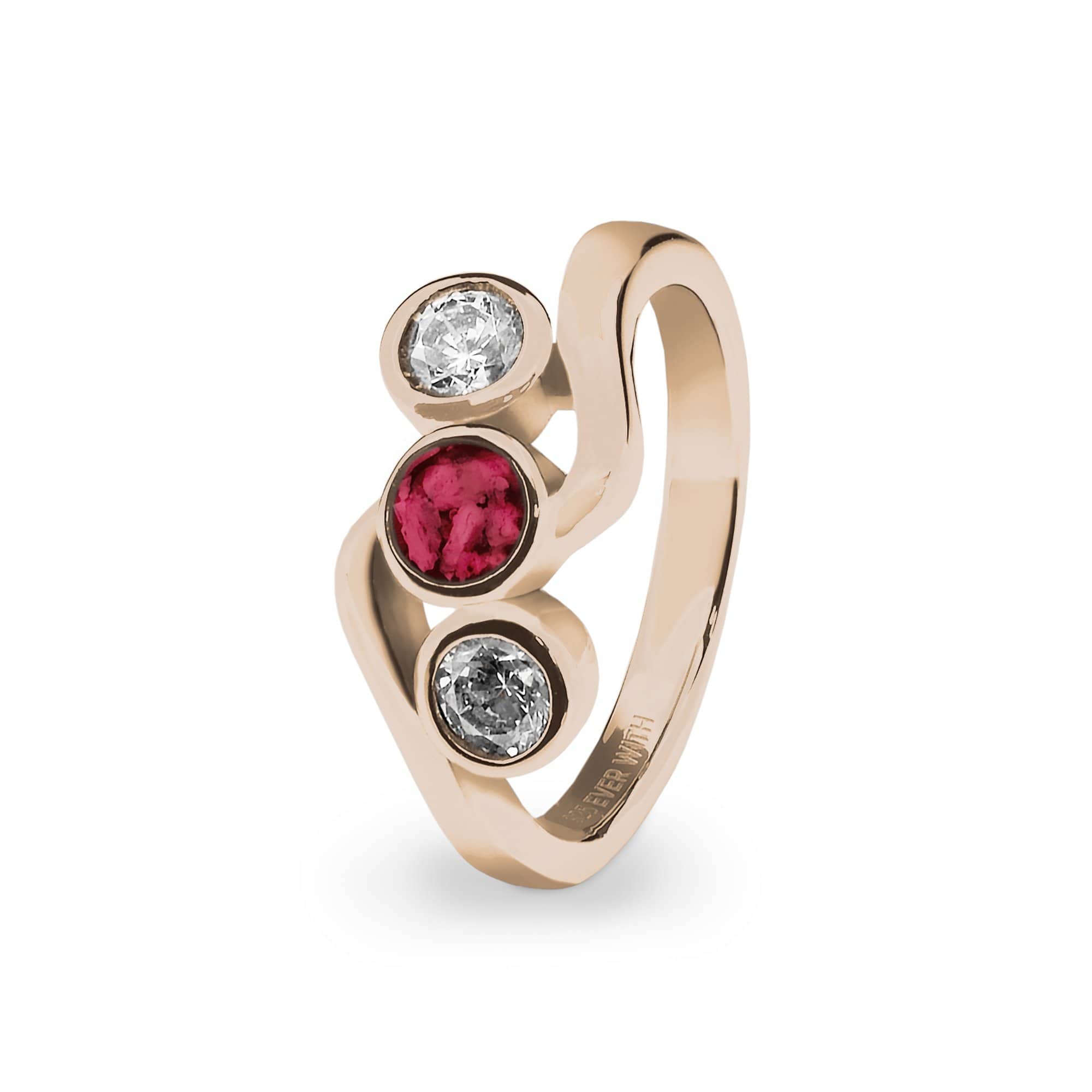 EverWith Ladies Three Of Us Memorial Ashes Ring with Fine Crystals 9k Rose Gold Red