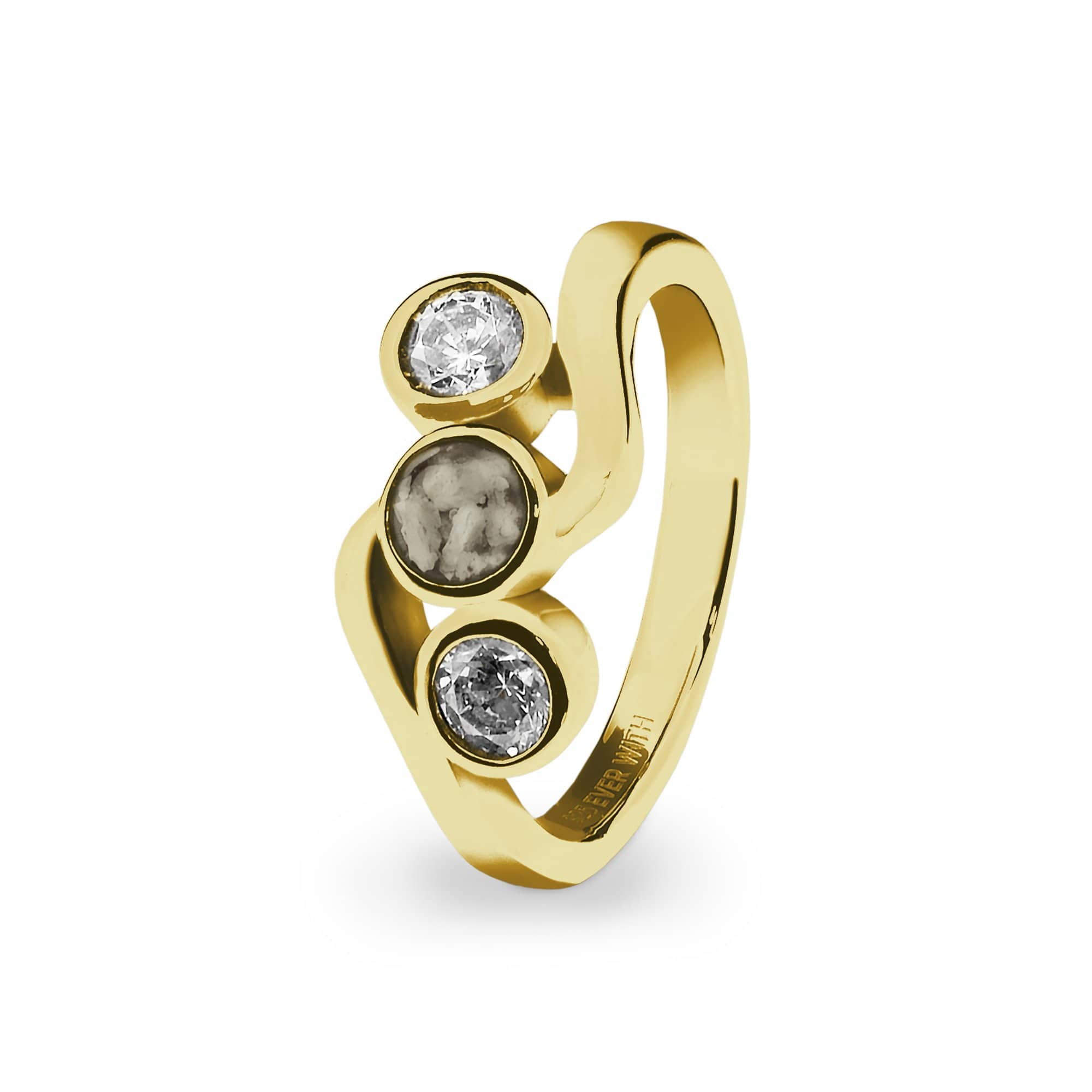 EverWith Ladies Three Of Us Memorial Ashes Ring with Fine Crystals 9k Yellow Gold Transparent