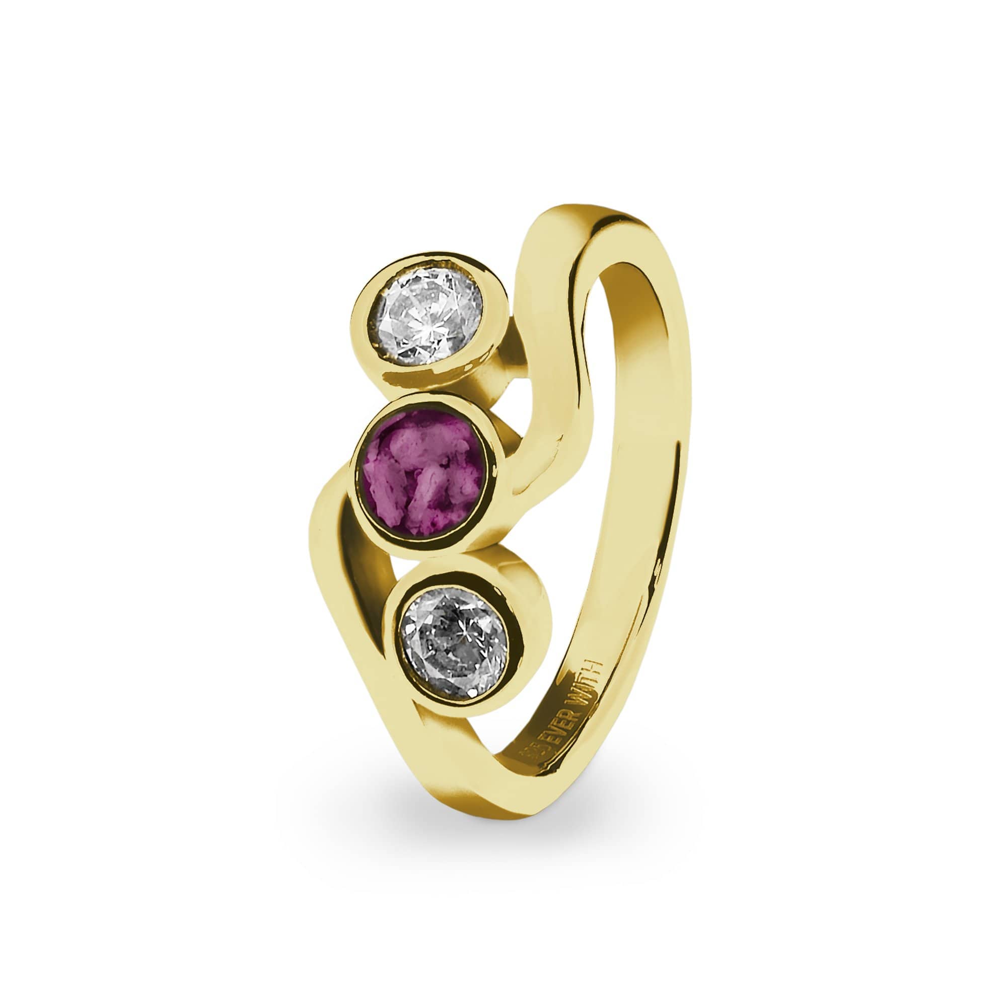 EverWith Ladies Three Of Us Memorial Ashes Ring with Fine Crystals 9k Yellow Gold Violet