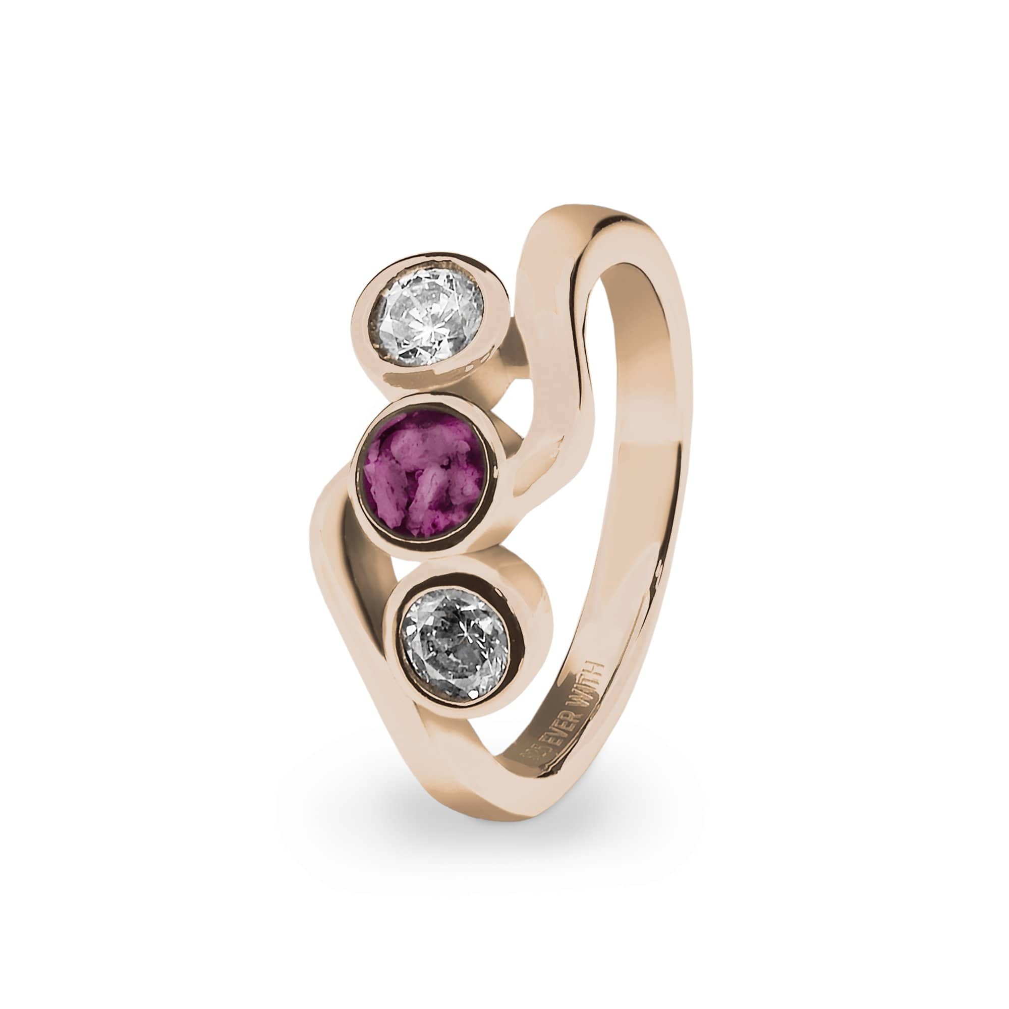 EverWith Ladies Three Of Us Memorial Ashes Ring with Fine Crystals 9k Rose Gold Violet