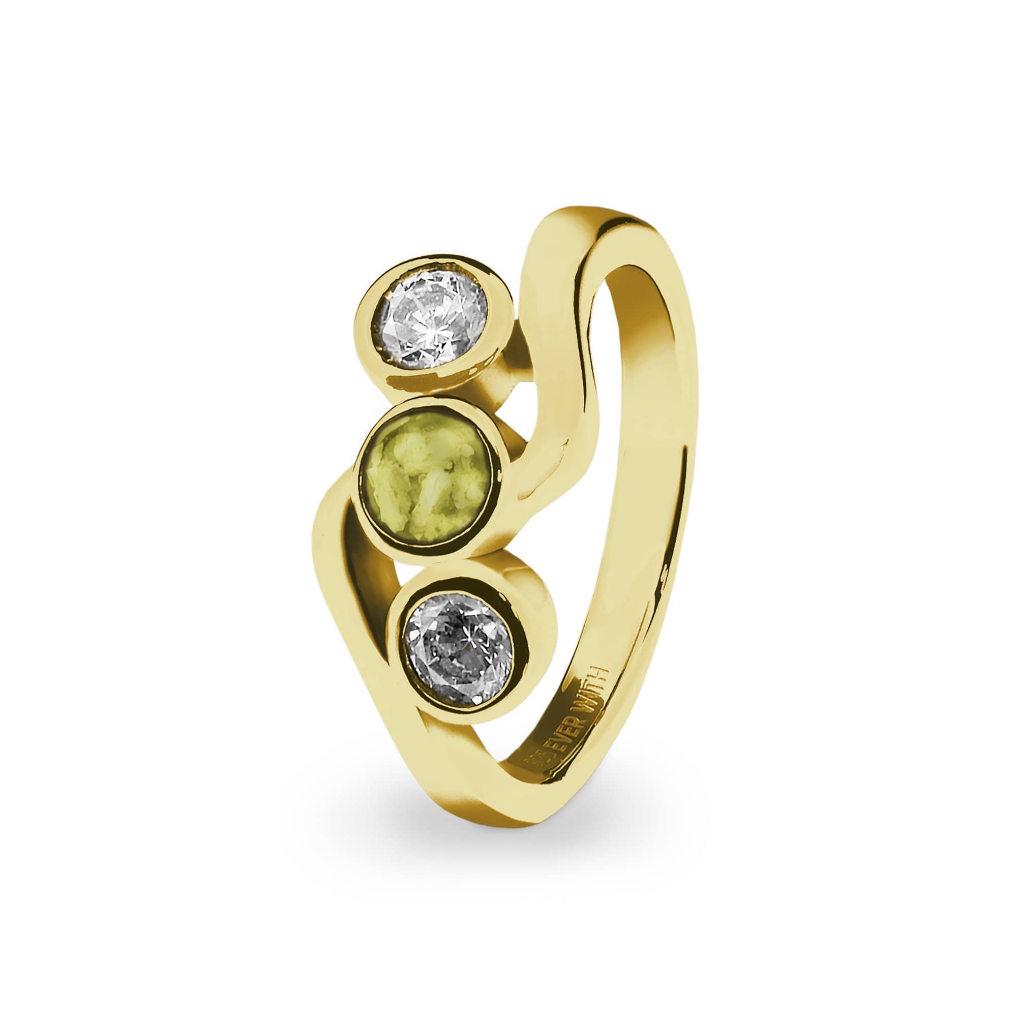 EverWith Ladies Three Of Us Memorial Ashes Ring with Fine Crystals 9k Yellow Gold Yellow