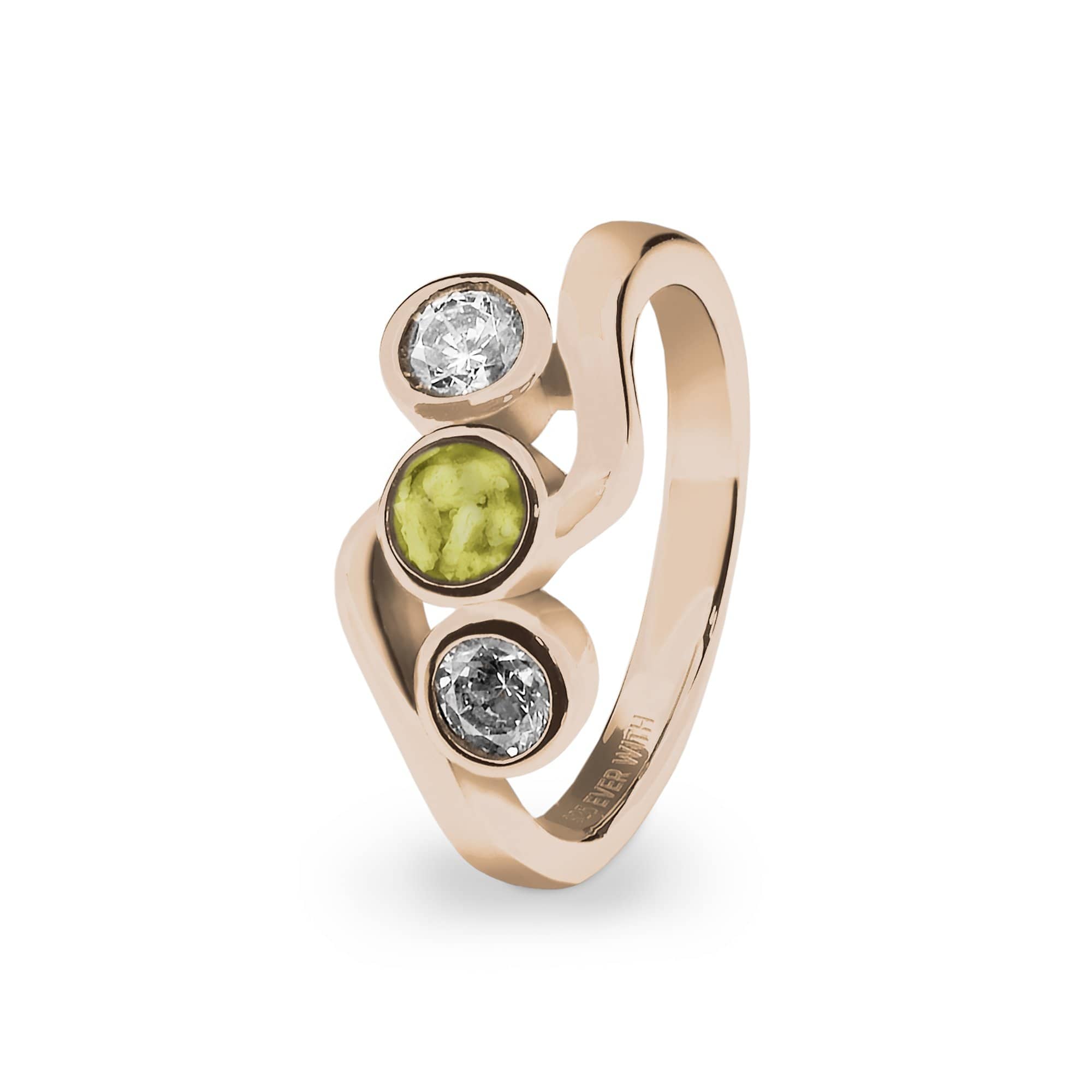 EverWith Ladies Three Of Us Memorial Ashes Ring with Fine Crystals 9k Rose Gold Yellow