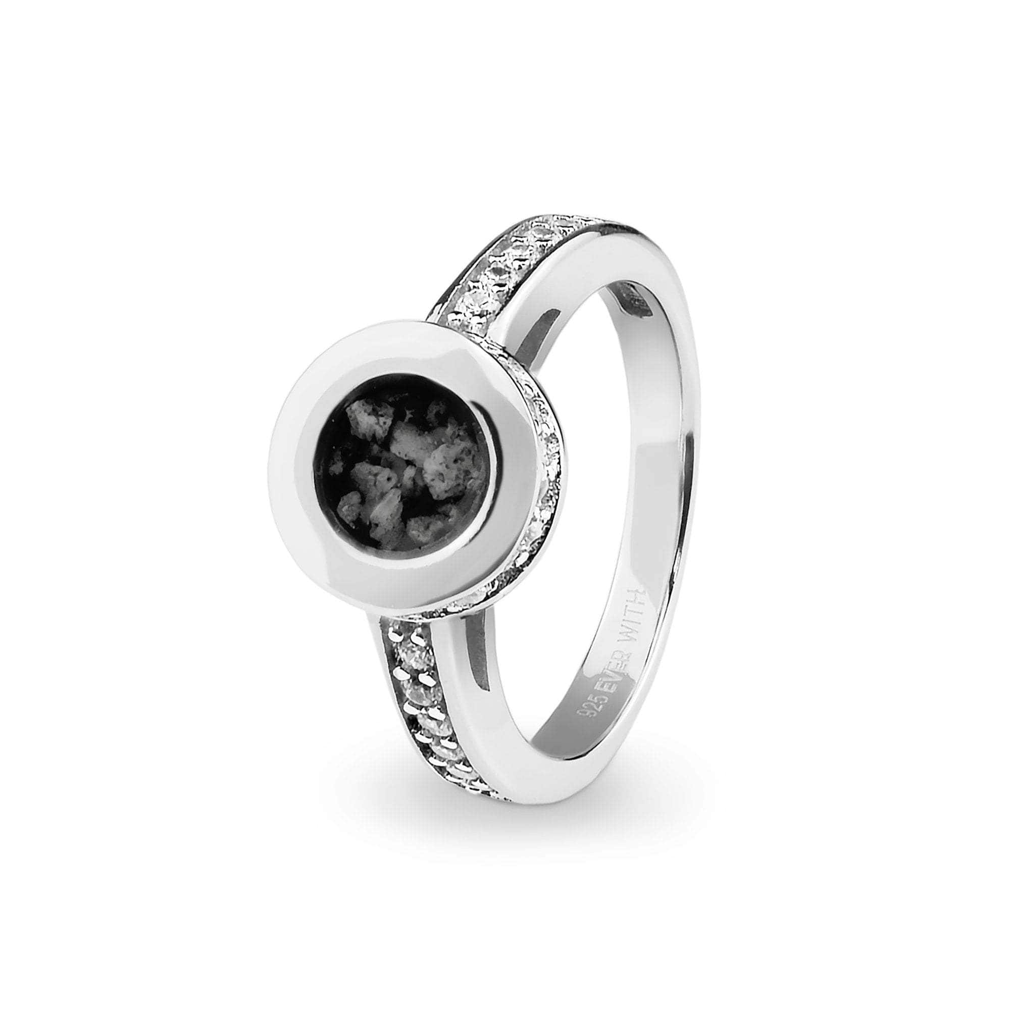 EverWith Ladies Round Halo Memorial Ashes Ring with Fine Crystals Black