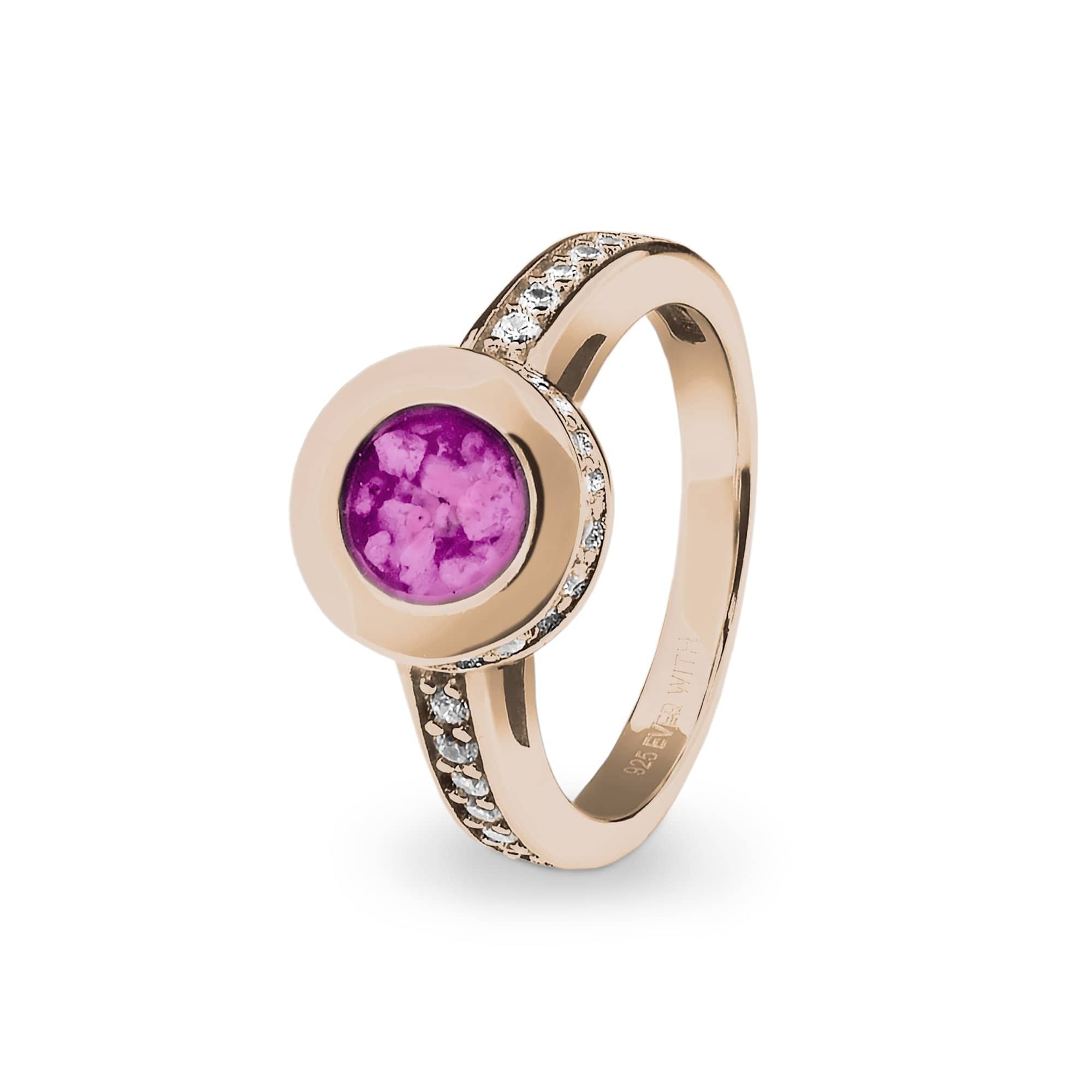 EverWith Ladies Round Halo Memorial Ashes Ring with Fine Crystals 9k Rose Gold Pink