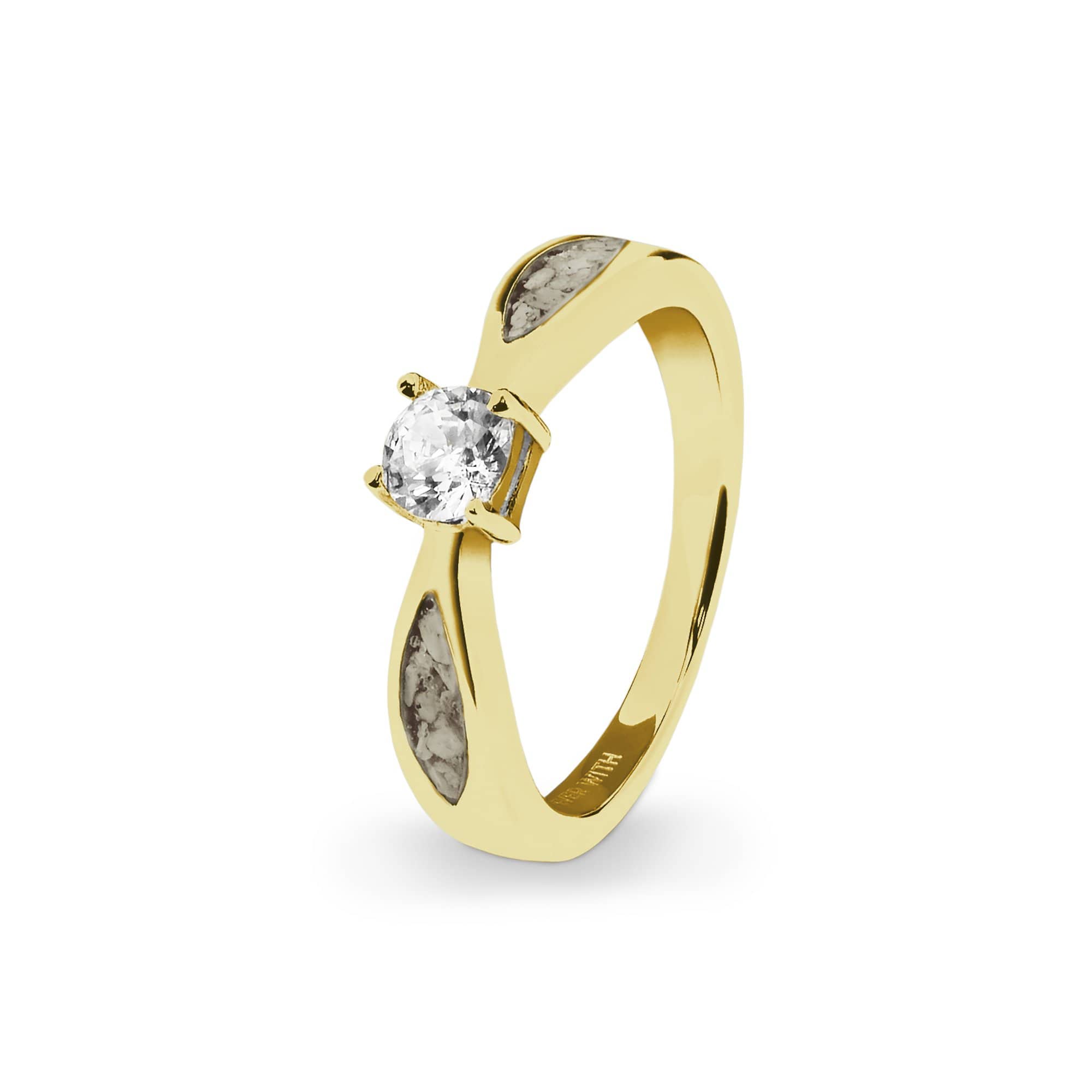 EverWith Ladies Solitaire Memorial Ashes Ring with Fine Crystals 9k Yellow Gold Transparent