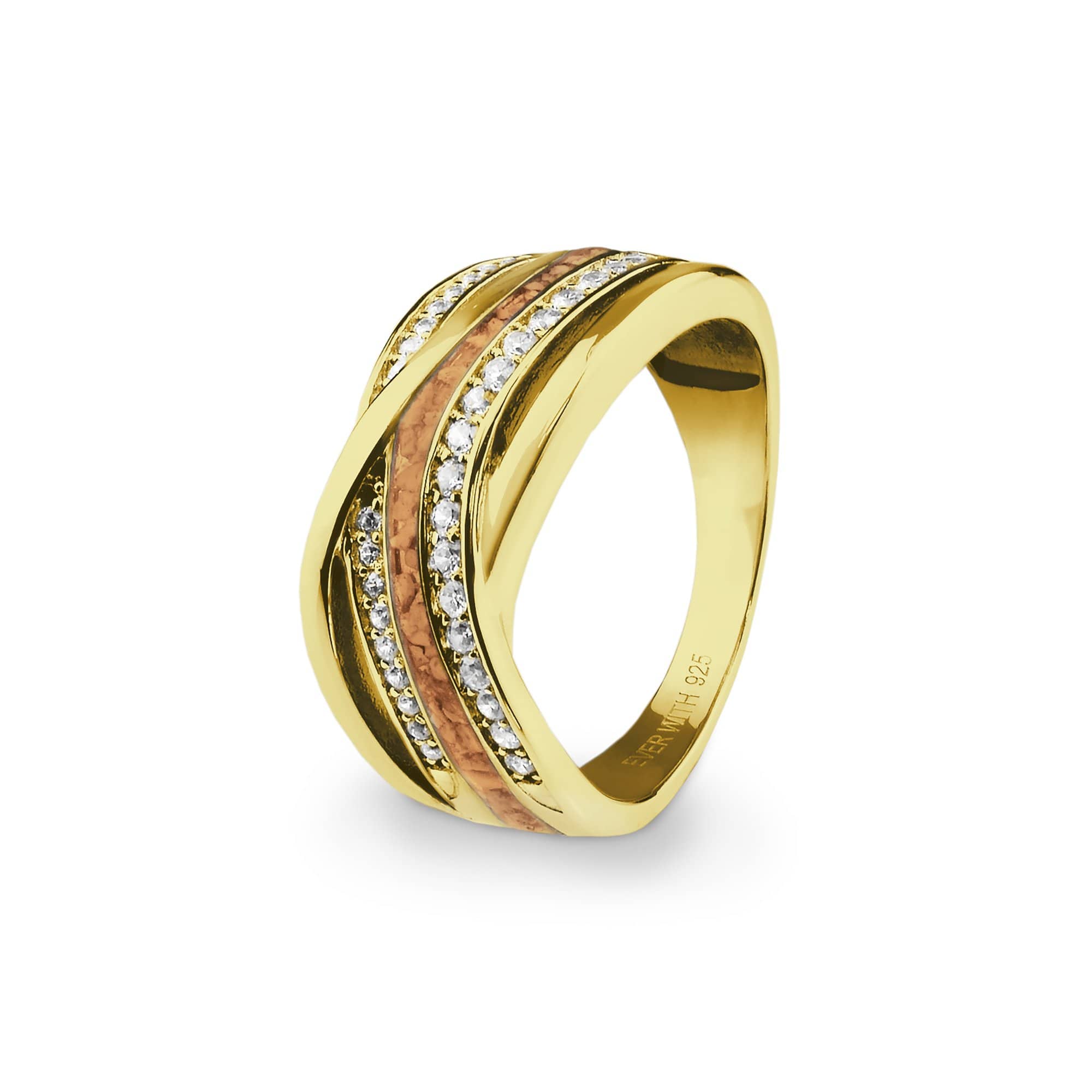 EverWith Ladies Waves Memorial Ashes Ring with Fine Crystals 9k Yellow Gold Orange