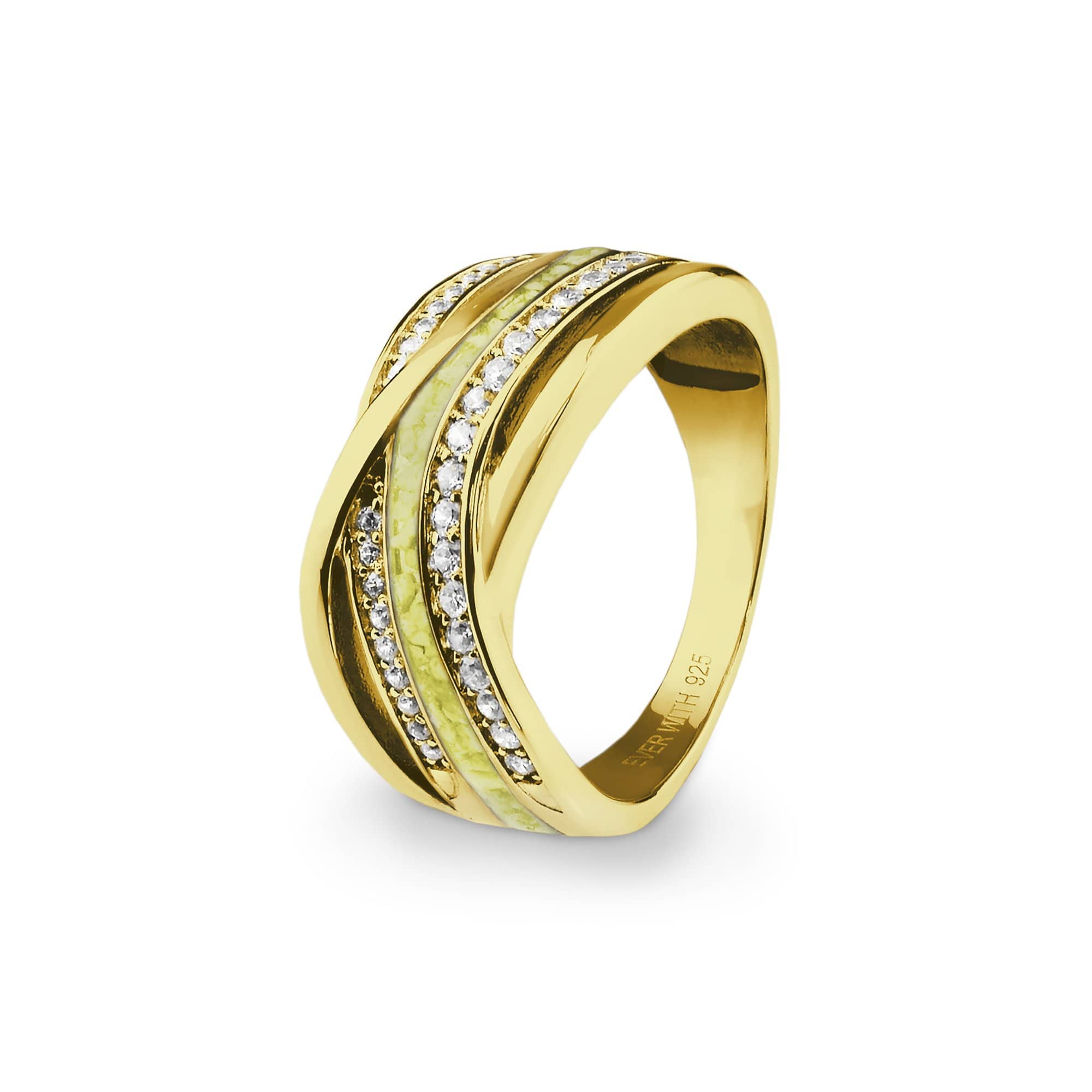 EverWith Ladies Waves Memorial Ashes Ring with Fine Crystals 9k Yellow Gold Yellow