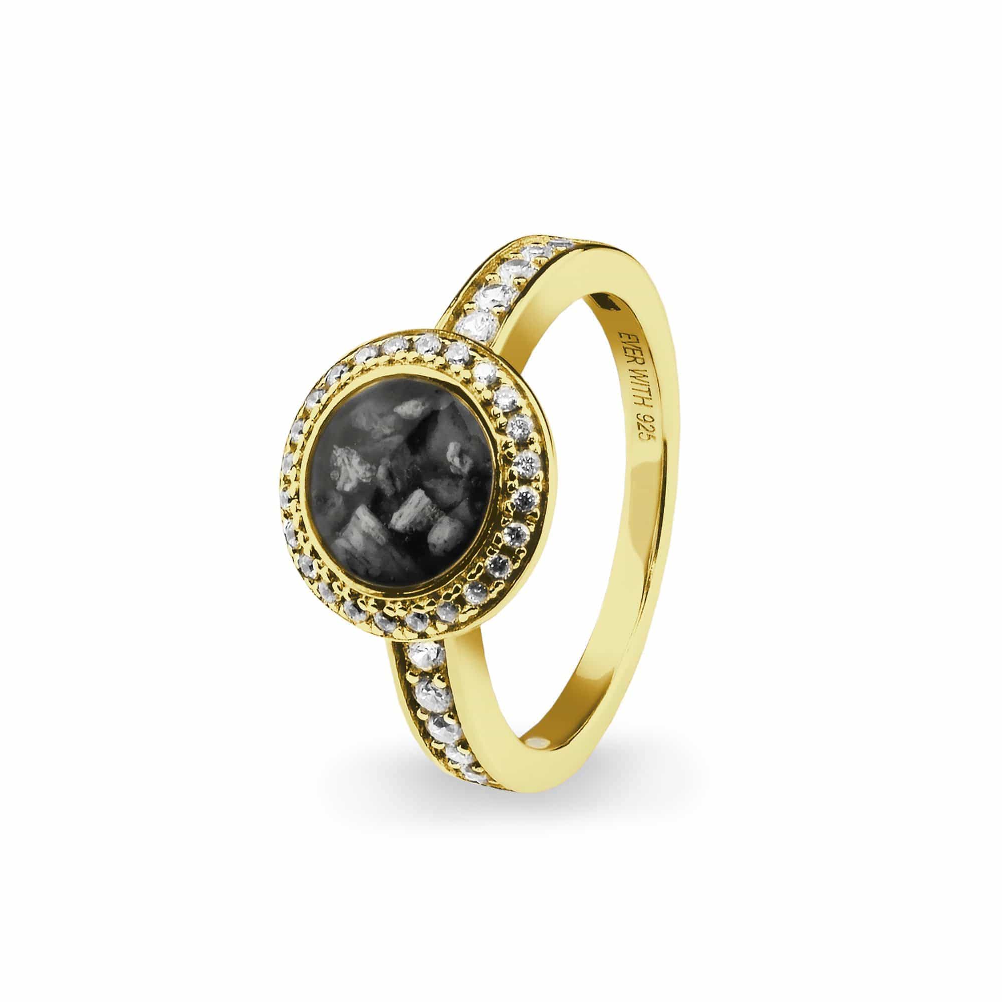 EverWith Ladies Radiance Memorial Ashes Ring with Fine Crystals 9k Yellow Gold Black