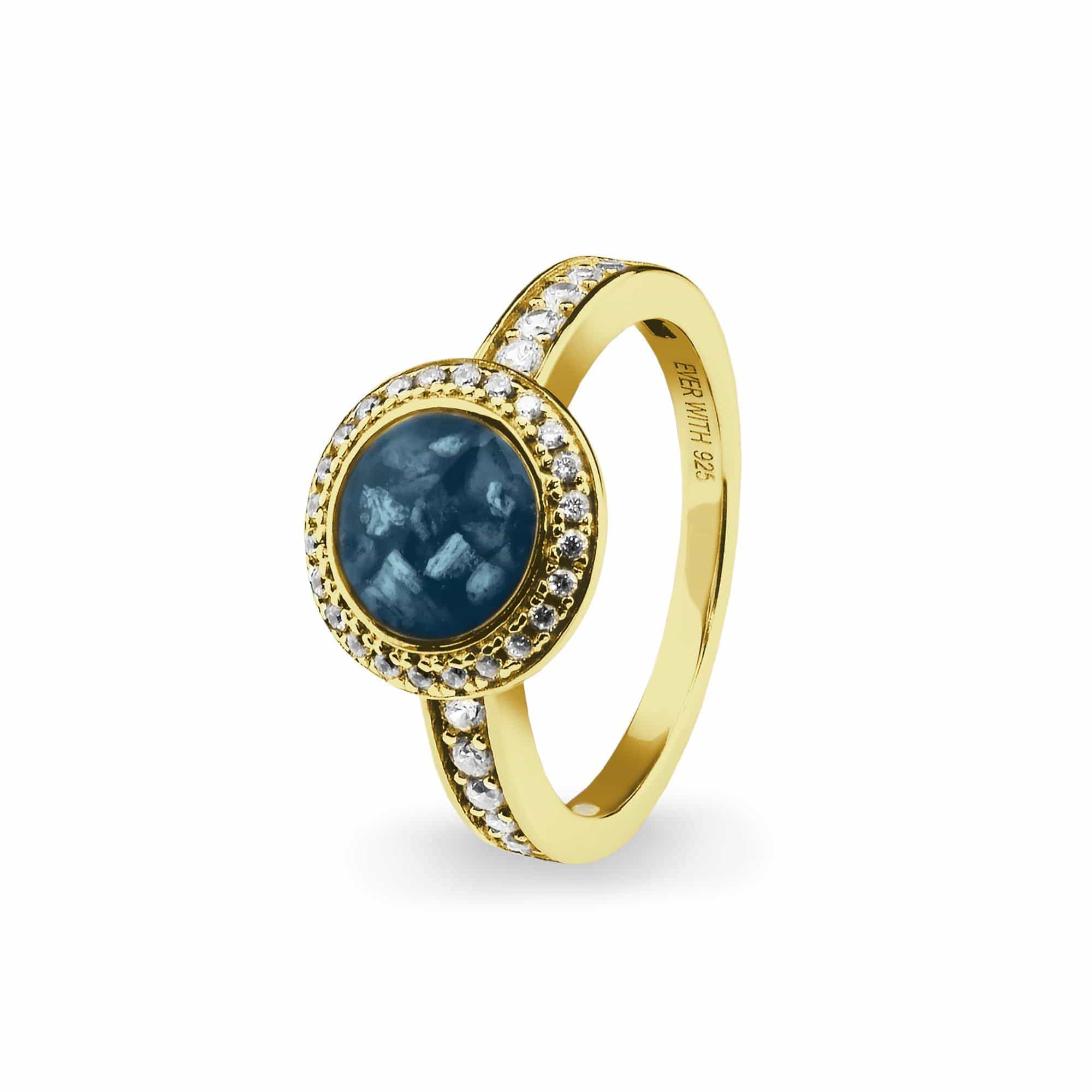 EverWith Ladies Radiance Memorial Ashes Ring with Fine Crystals 9k Yellow Gold Blue