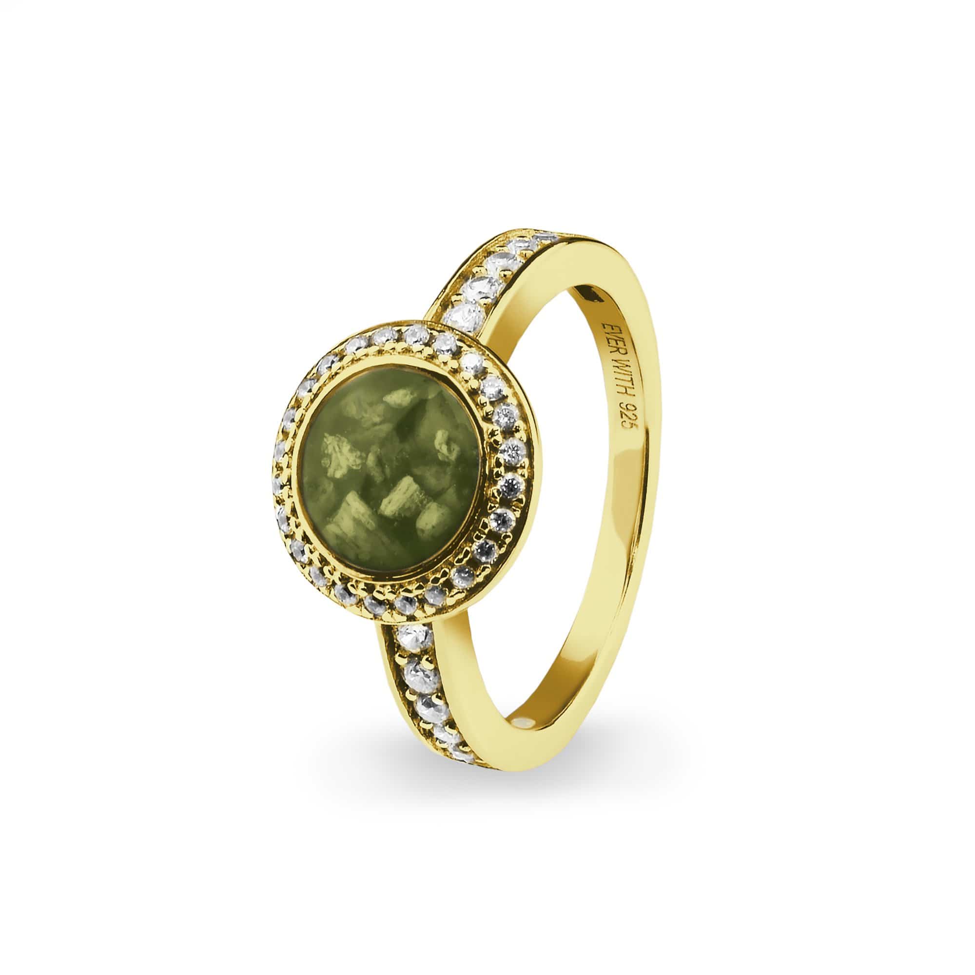 EverWith Ladies Radiance Memorial Ashes Ring with Fine Crystals 9k Yellow Gold Green
