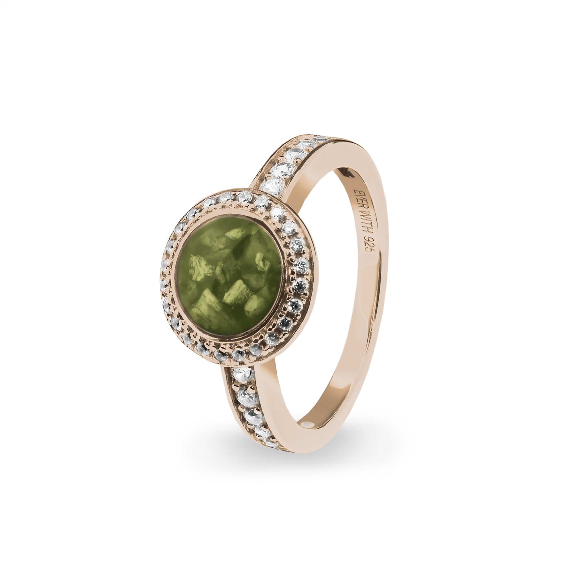 EverWith Ladies Radiance Memorial Ashes Ring with Fine Crystals 9k Rose Gold Green
