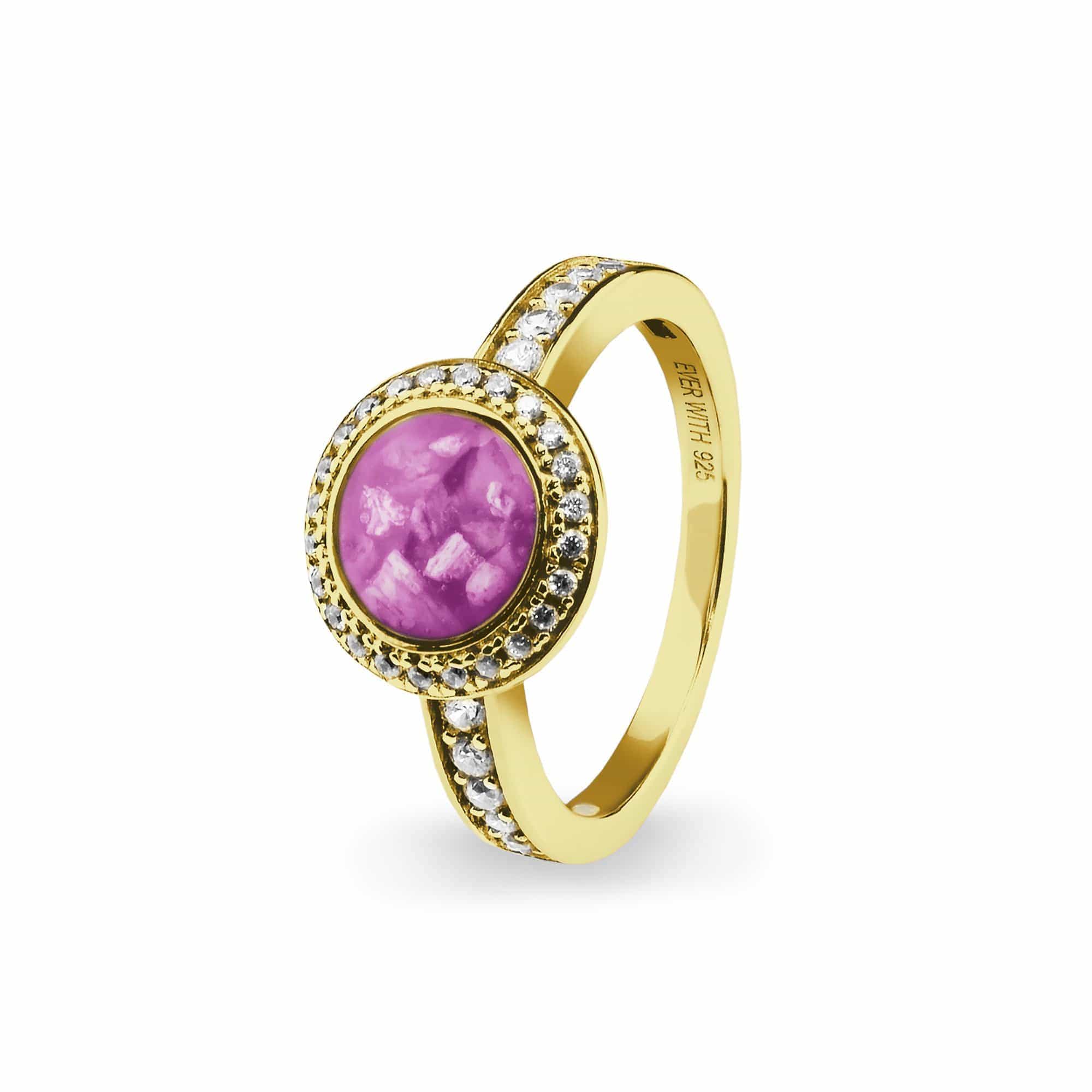 EverWith Ladies Radiance Memorial Ashes Ring with Fine Crystals 9k Yellow Gold Pink