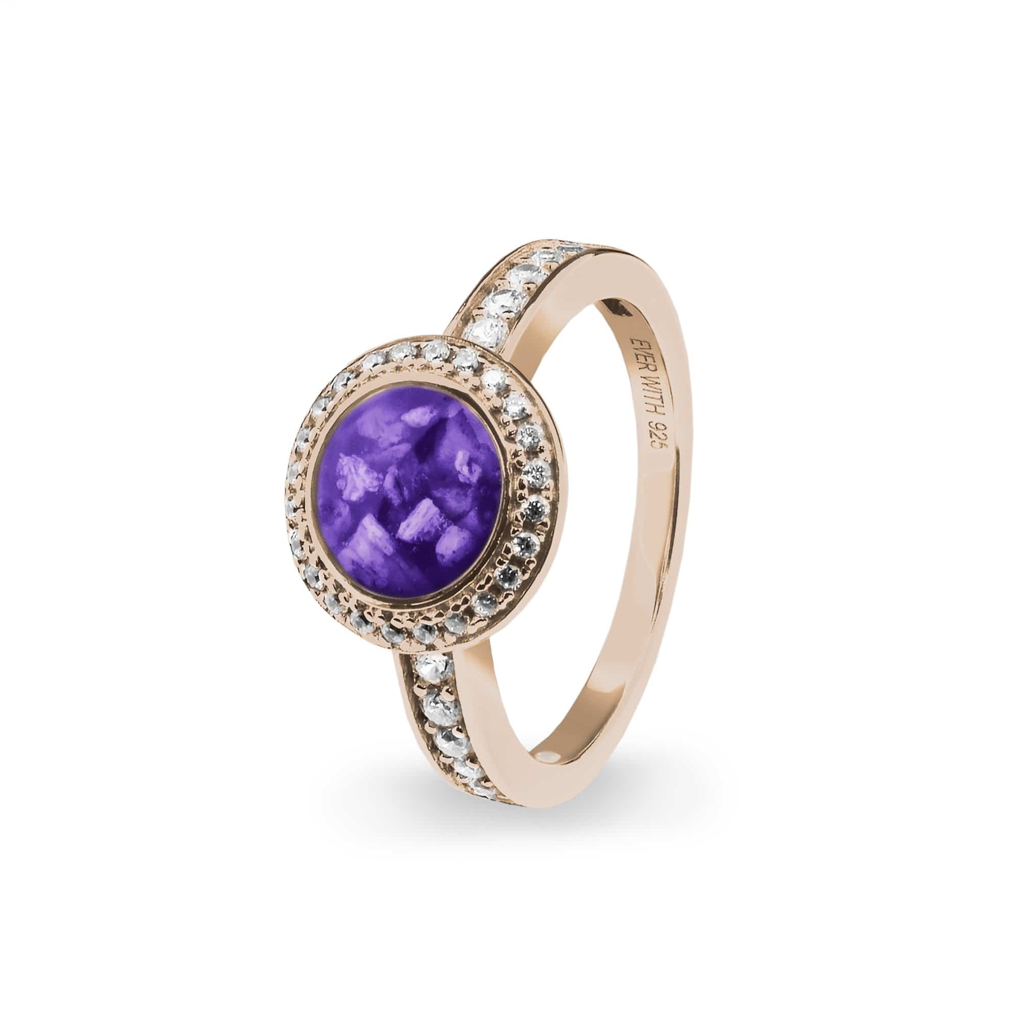 EverWith Ladies Radiance Memorial Ashes Ring with Fine Crystals 9k Rose Gold Purple