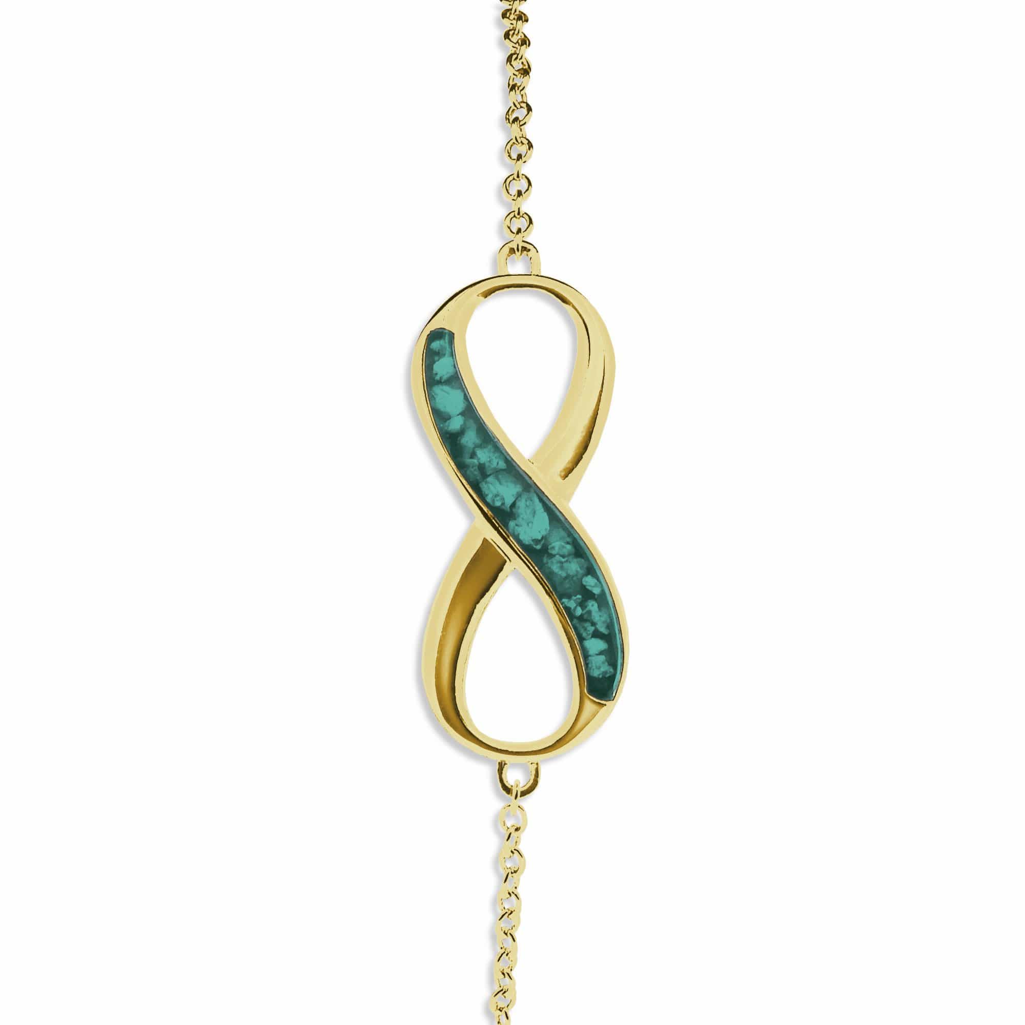 EverWith Ladies Infinity Memorial Ashes Bracelet 9k Yellow Gold Aqua