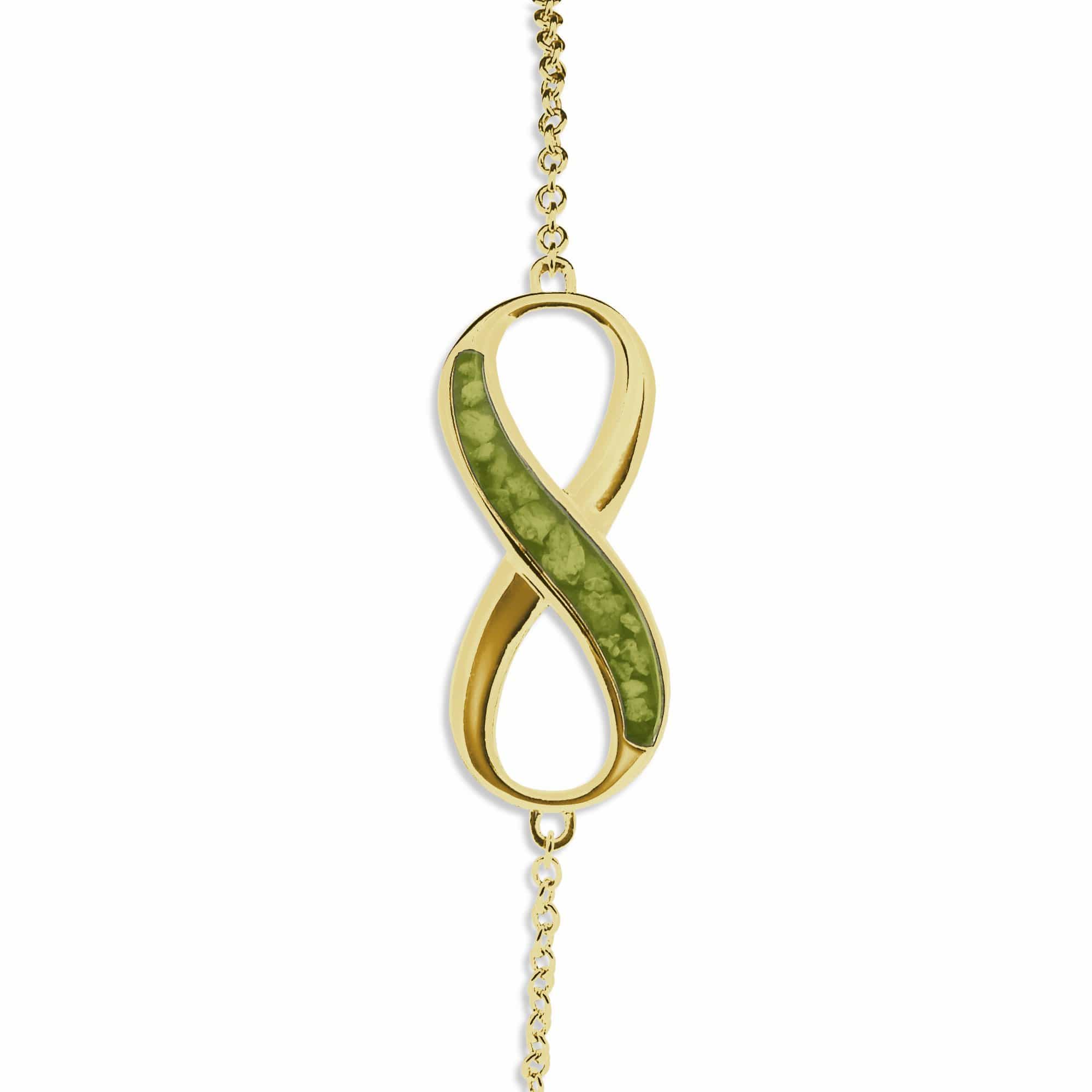 EverWith Ladies Infinity Memorial Ashes Bracelet 9k Yellow Gold Green