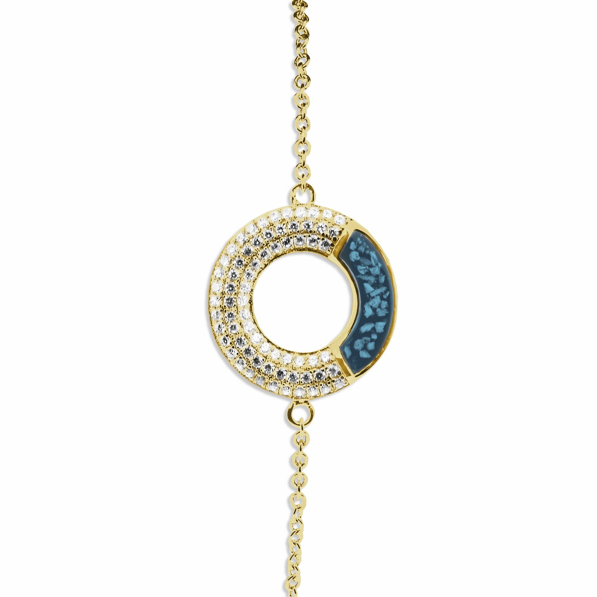 EverWith Ladies Eternal Memorial Ashes Bracelet with Fine Crystals 9k Yellow Gold Blue