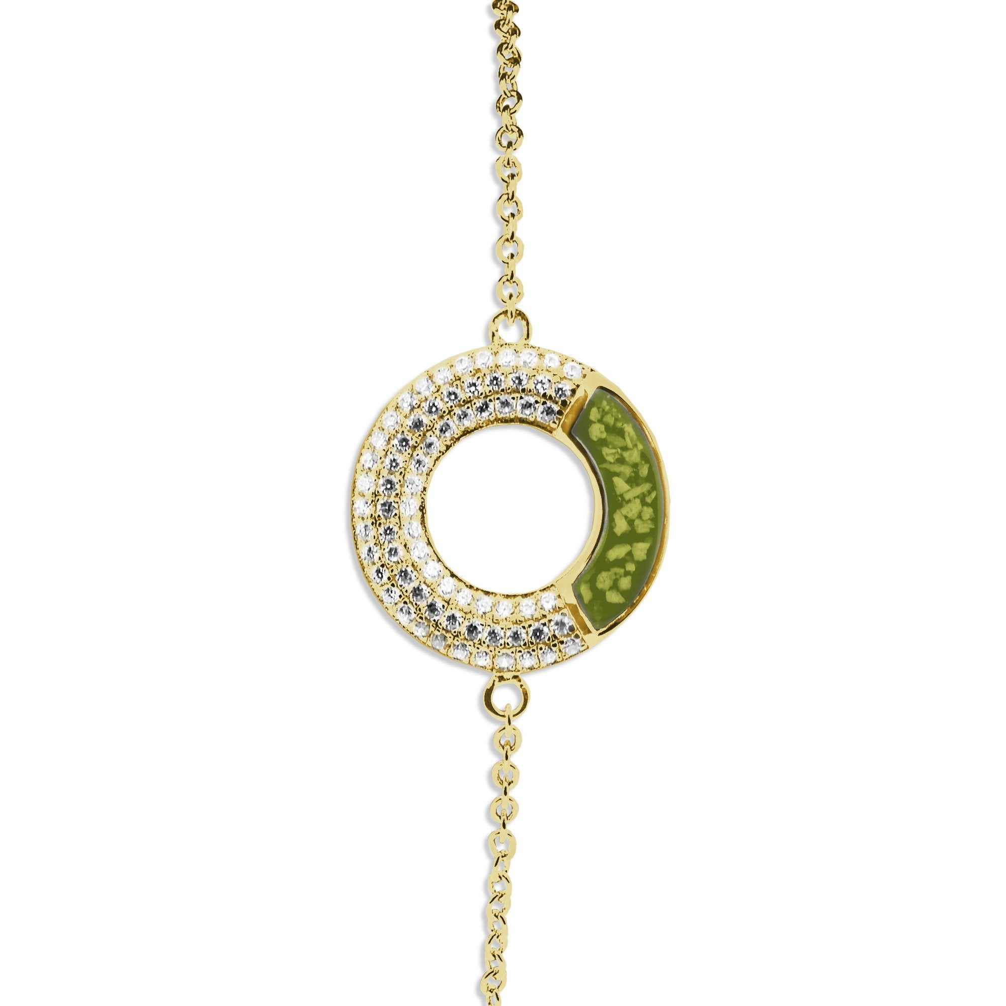 EverWith Ladies Eternal Memorial Ashes Bracelet with Fine Crystals 9k Yellow Gold Green