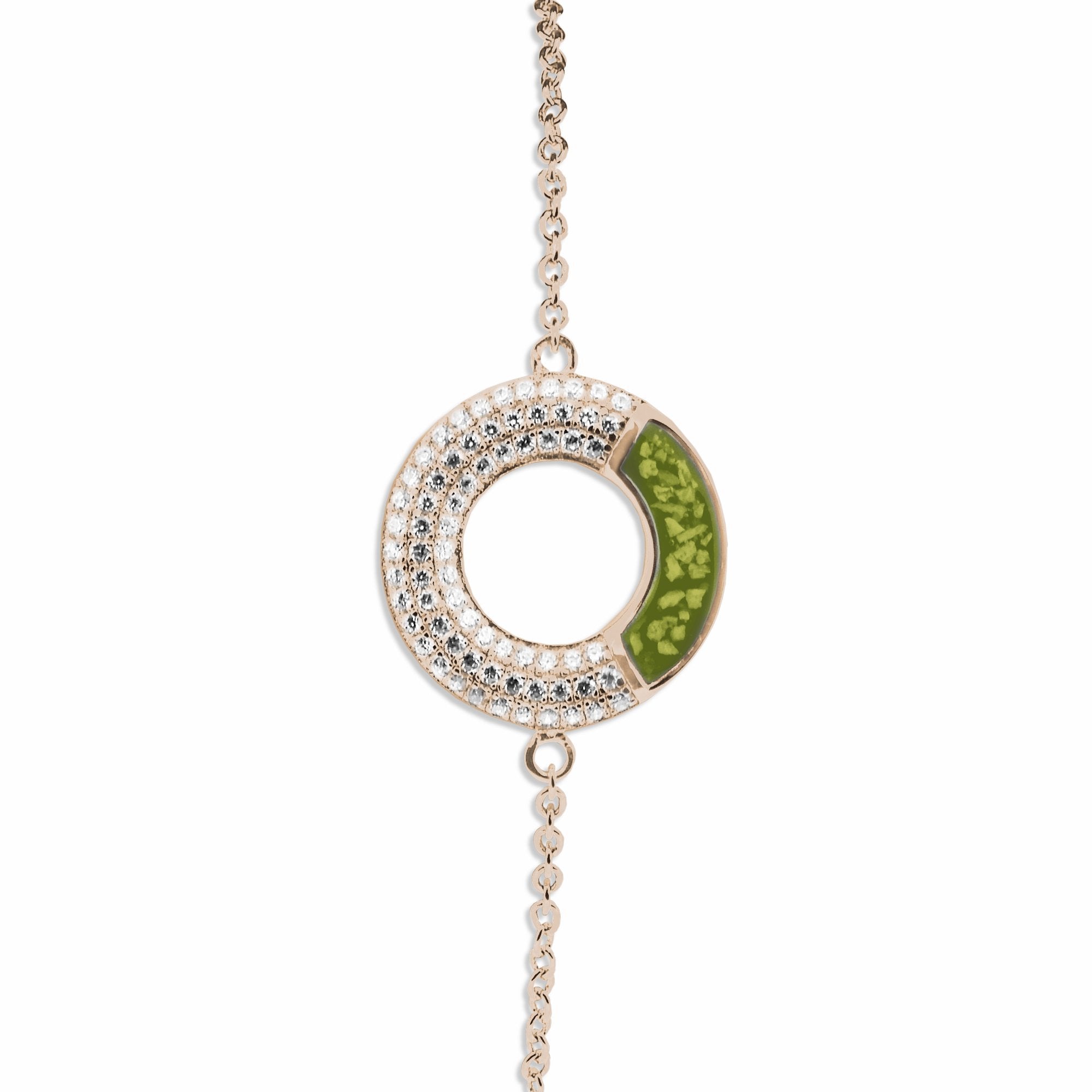 EverWith Ladies Eternal Memorial Ashes Bracelet with Fine Crystals 9k Rose Gold Green