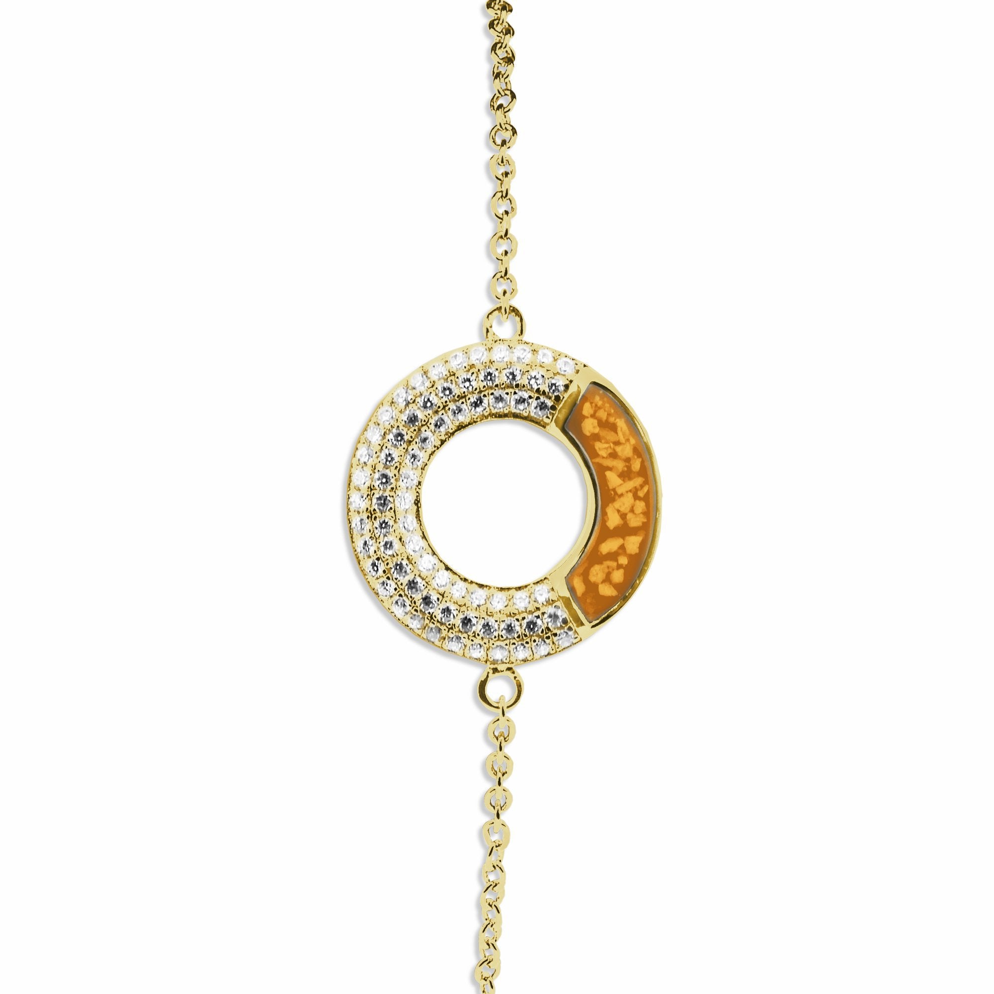 EverWith Ladies Eternal Memorial Ashes Bracelet with Fine Crystals 9k Yellow Gold Orange