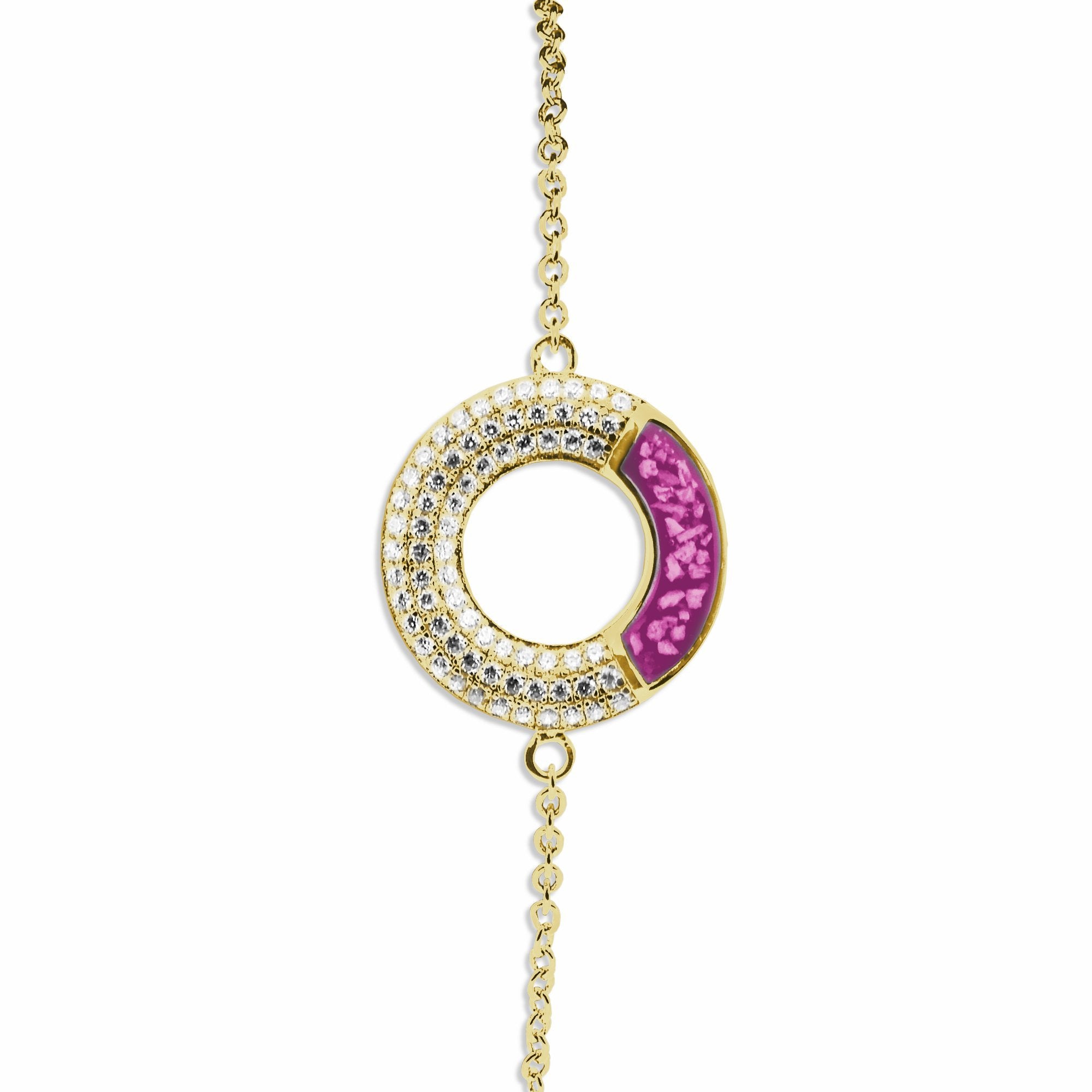 EverWith Ladies Eternal Memorial Ashes Bracelet with Fine Crystals 9k Yellow Gold Pink