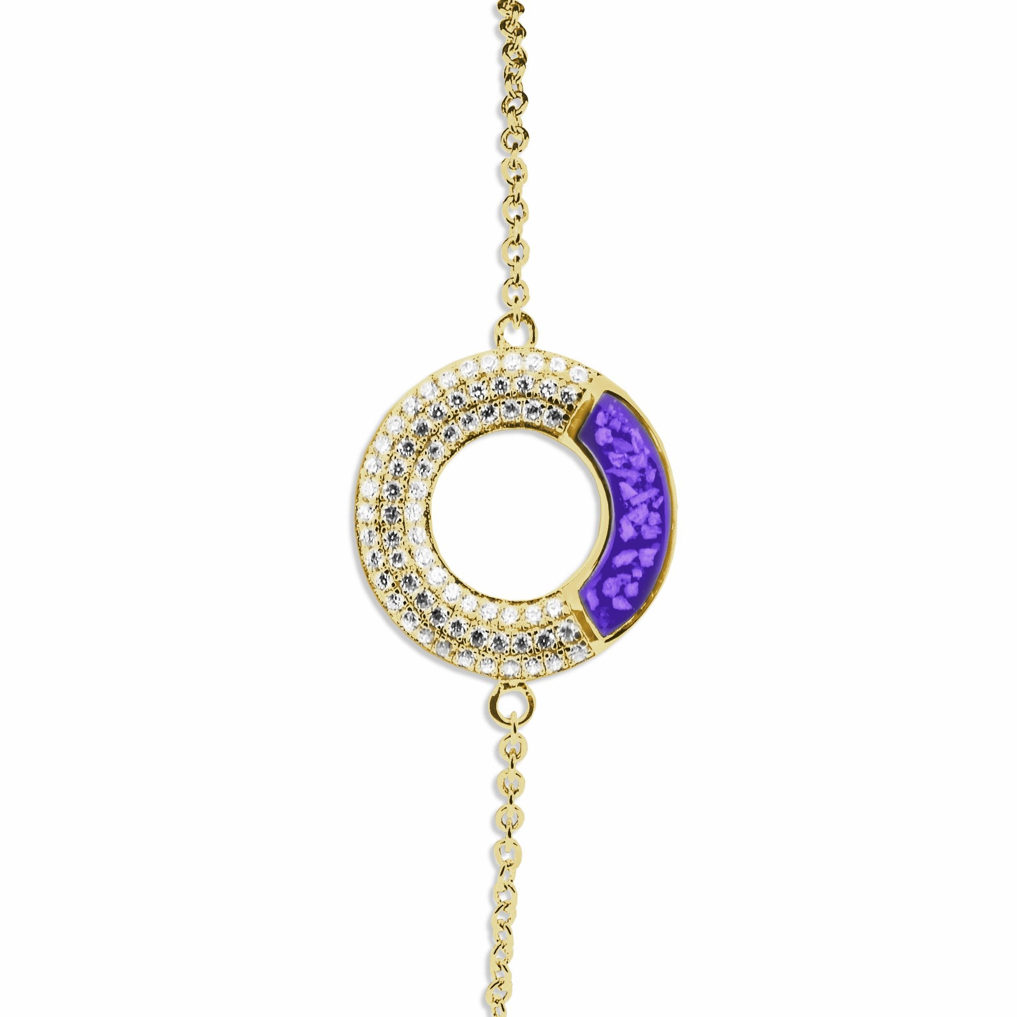 EverWith Ladies Eternal Memorial Ashes Bracelet with Fine Crystals 9k Yellow Gold Purple