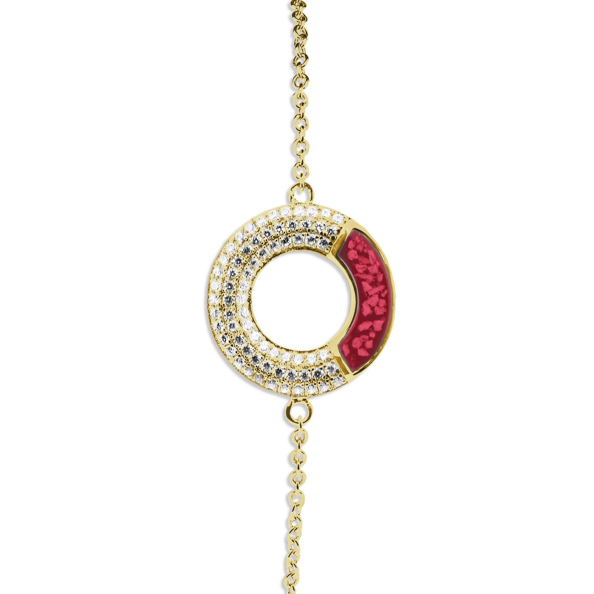 EverWith Ladies Eternal Memorial Ashes Bracelet with Fine Crystals 9k Yellow Gold Red