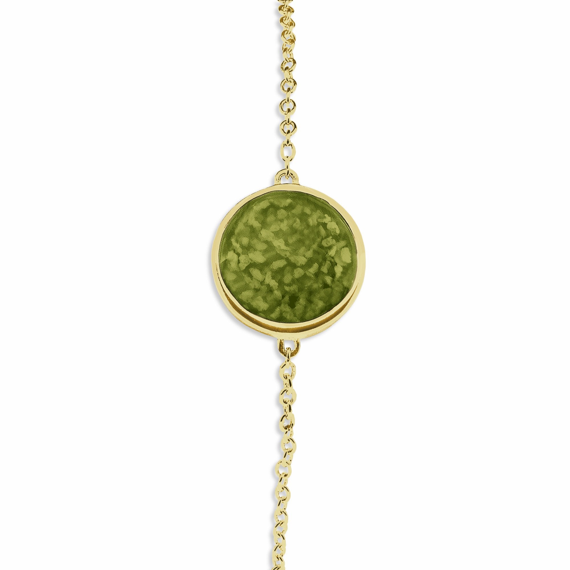 EverWith Ladies Classic Round Memorial Ashes Bracelet 9k Yellow Gold Green