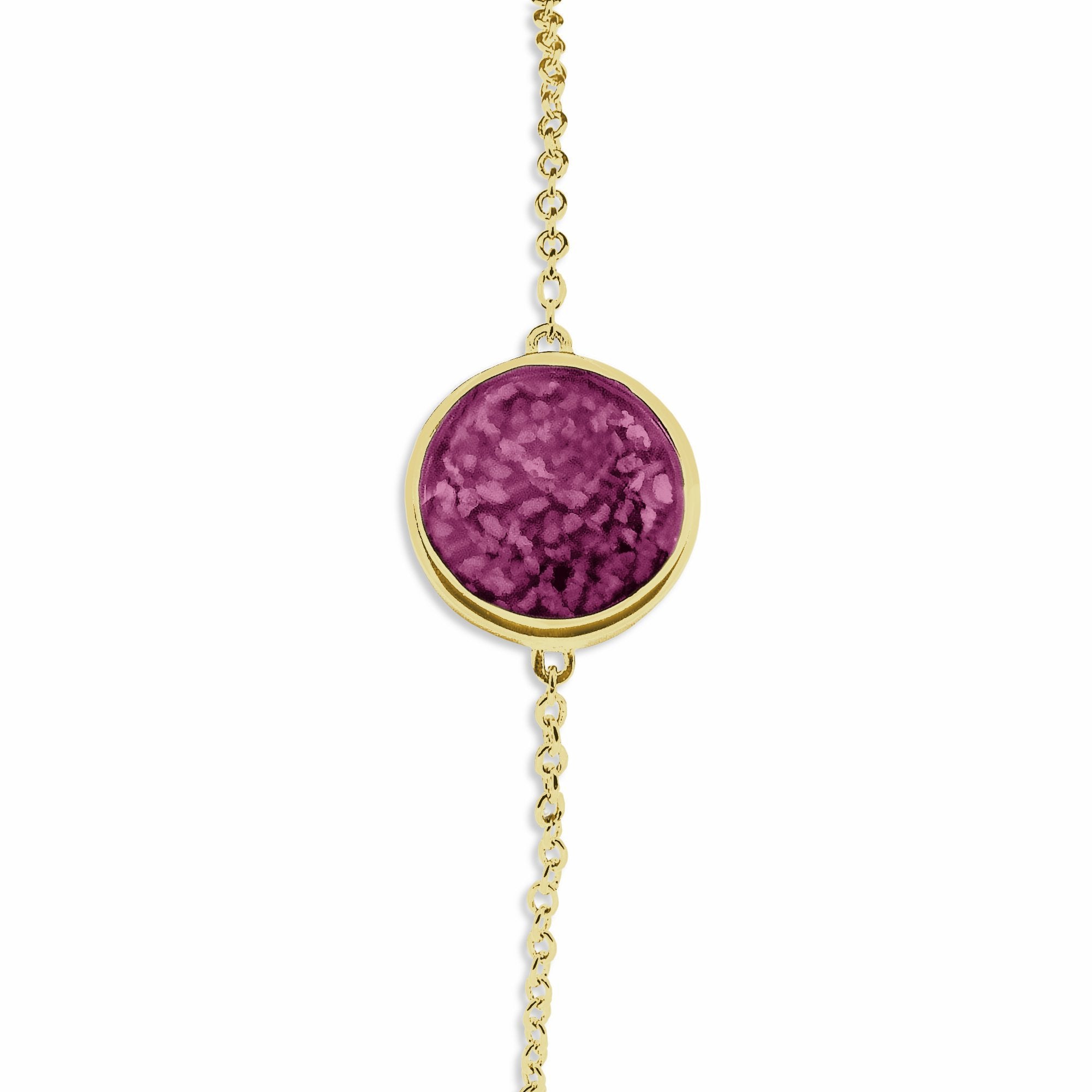 EverWith Ladies Classic Round Memorial Ashes Bracelet 9k Yellow Gold Violet