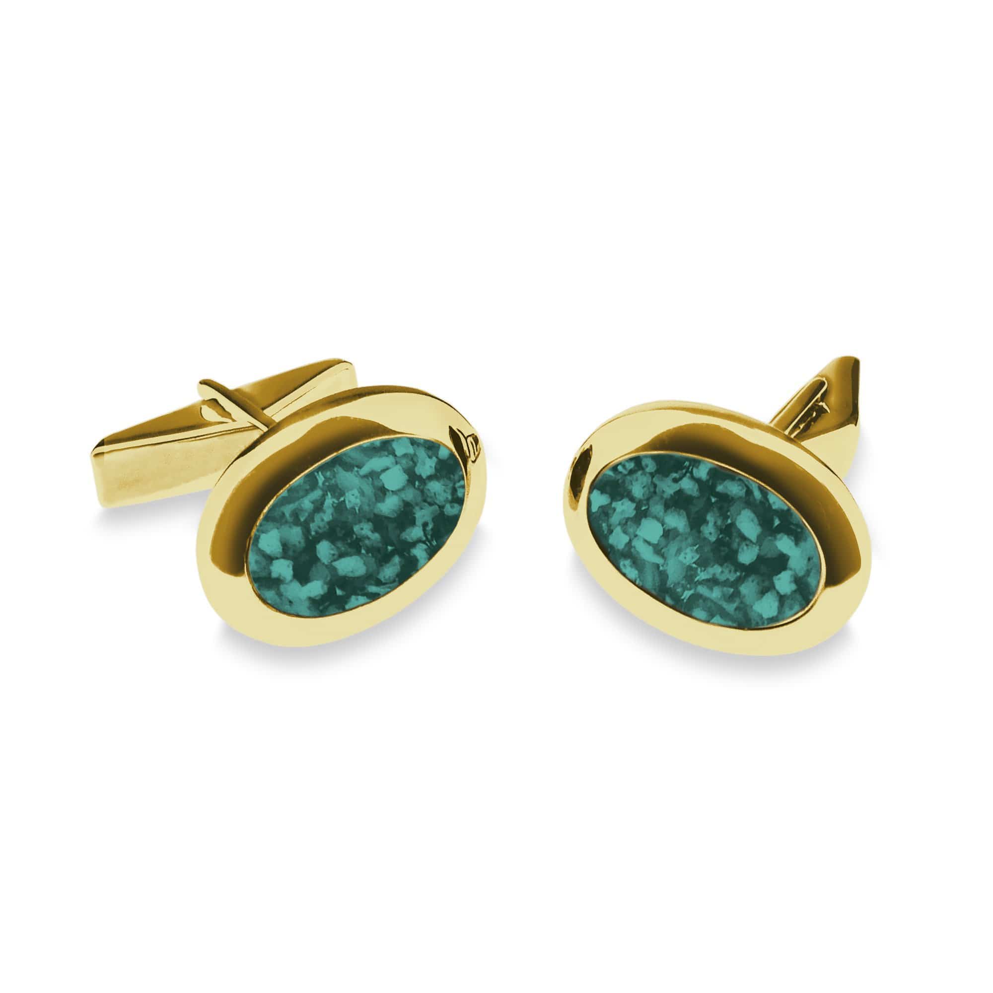 EverWith Gents Oval Memorial Ashes Cufflinks 9k Yellow Gold Aqua