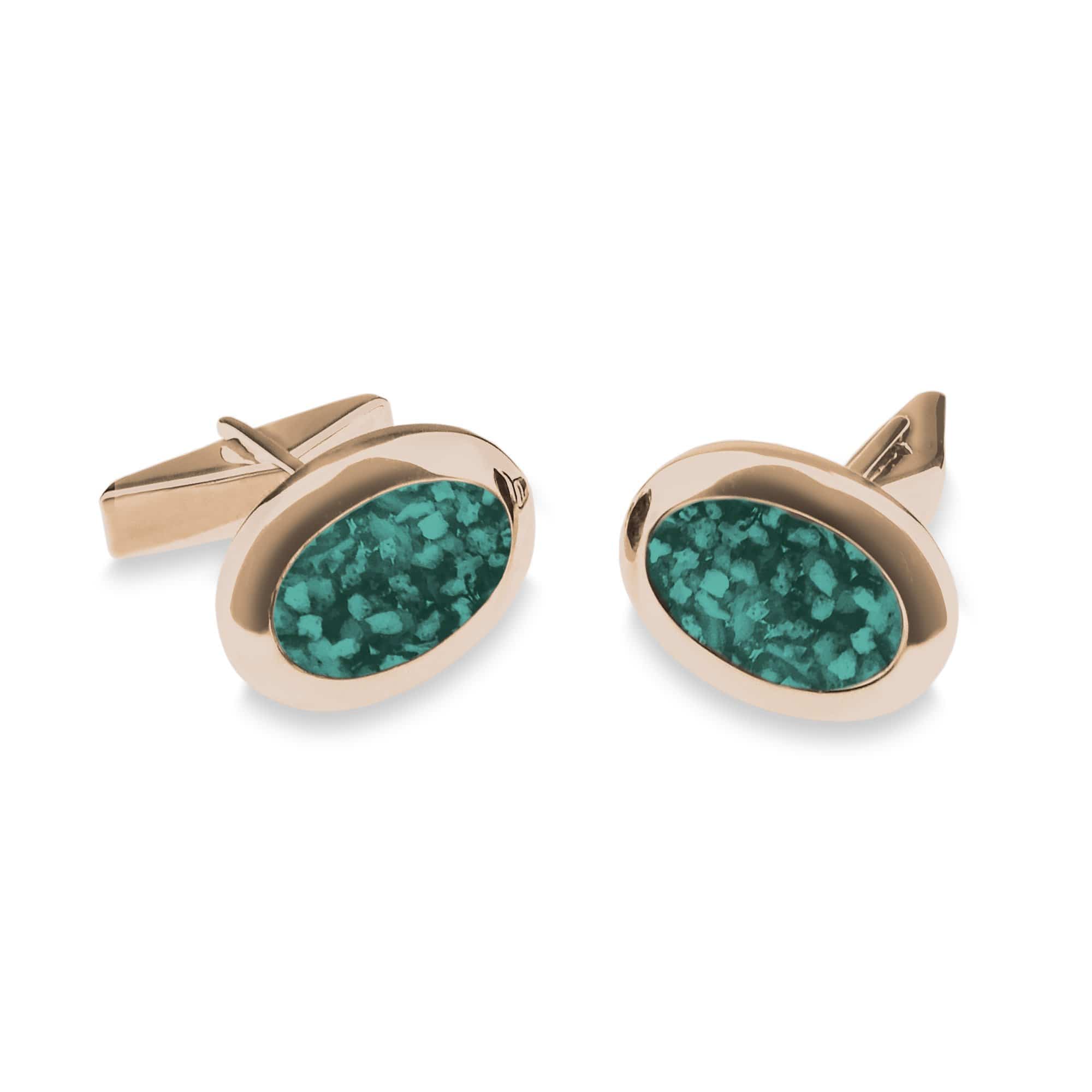 EverWith Gents Oval Memorial Ashes Cufflinks 9k Rose Gold Aqua