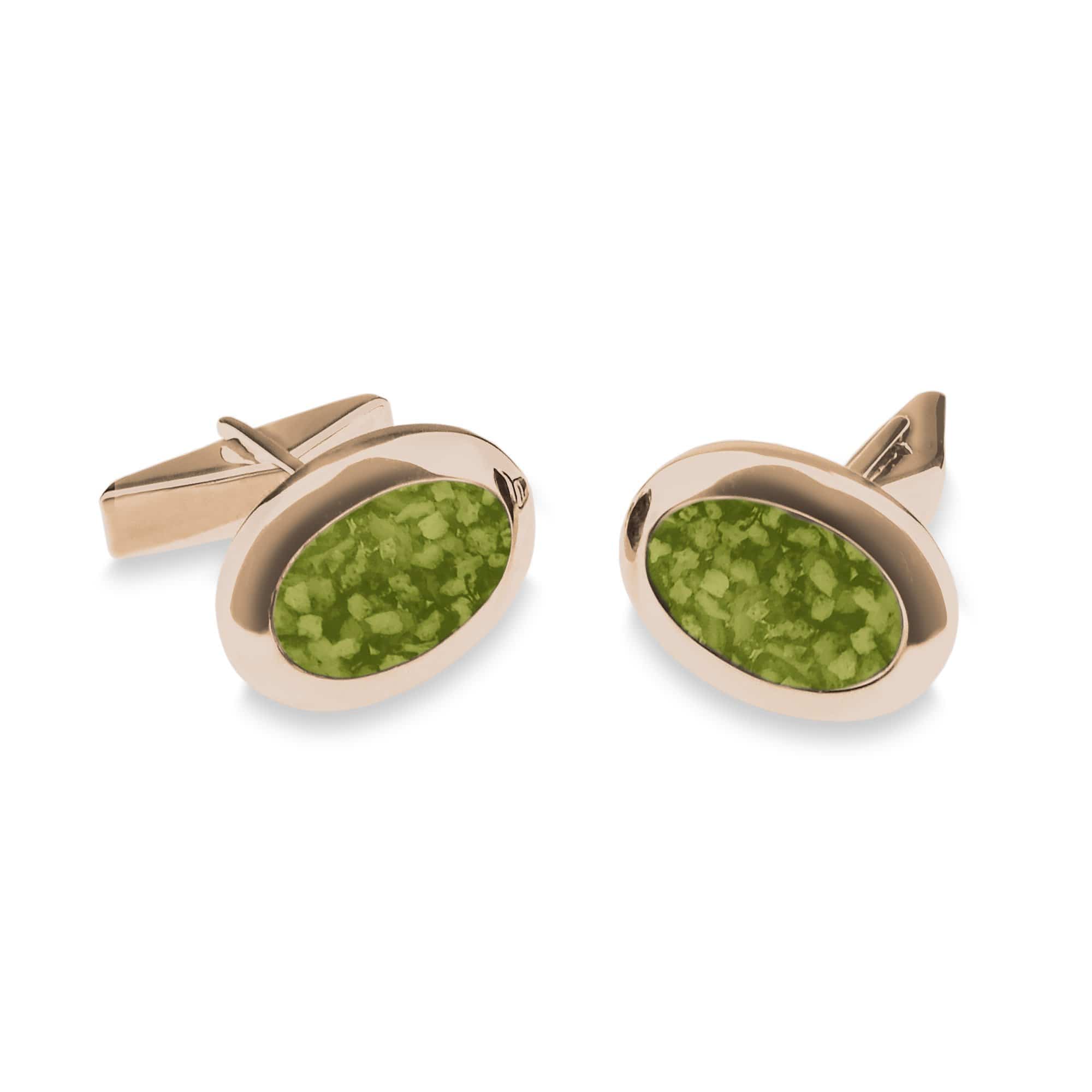 EverWith Gents Oval Memorial Ashes Cufflinks 9k Rose Gold Green